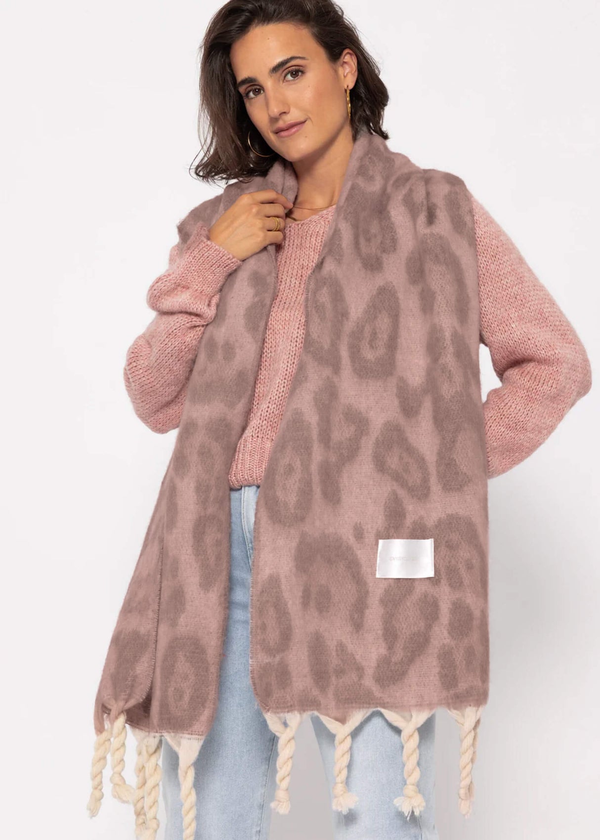 Schal mit Leo-Print - grau