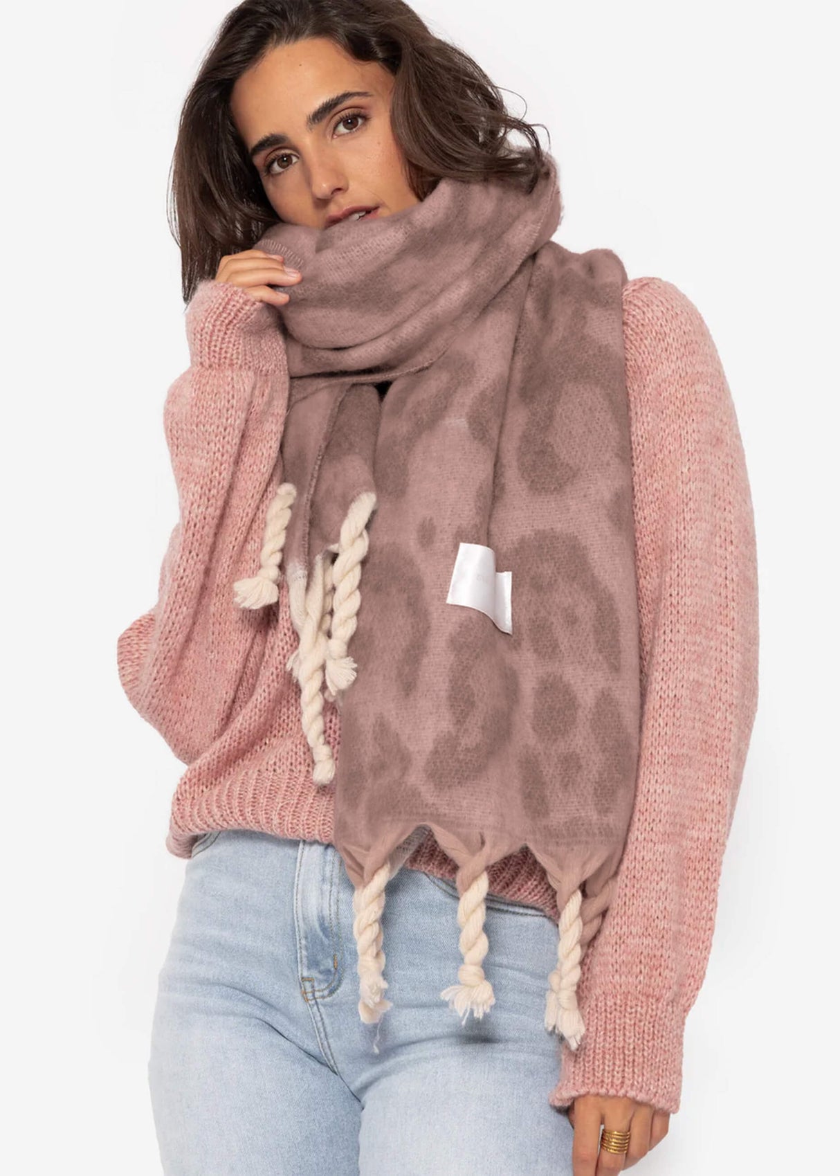 Schal mit Leo-Print - grau