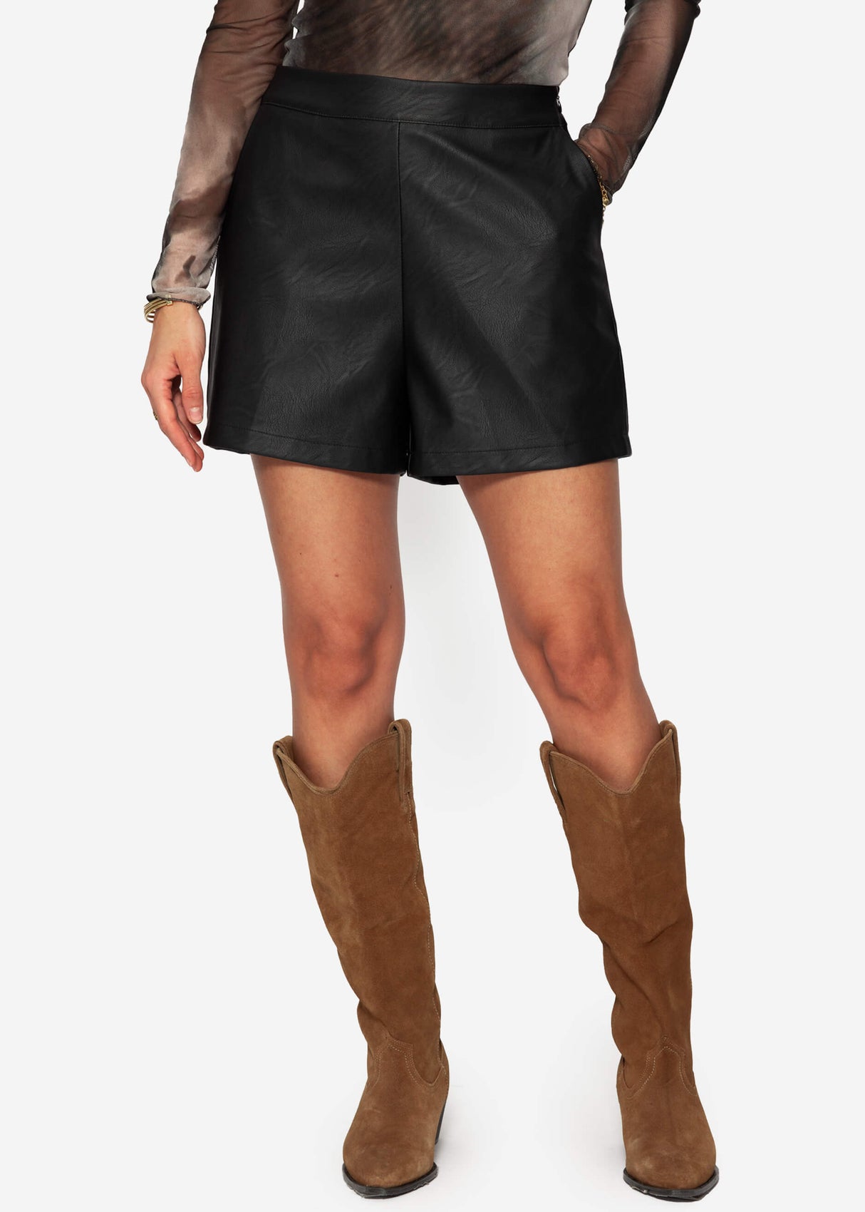Leather-look shorts - black