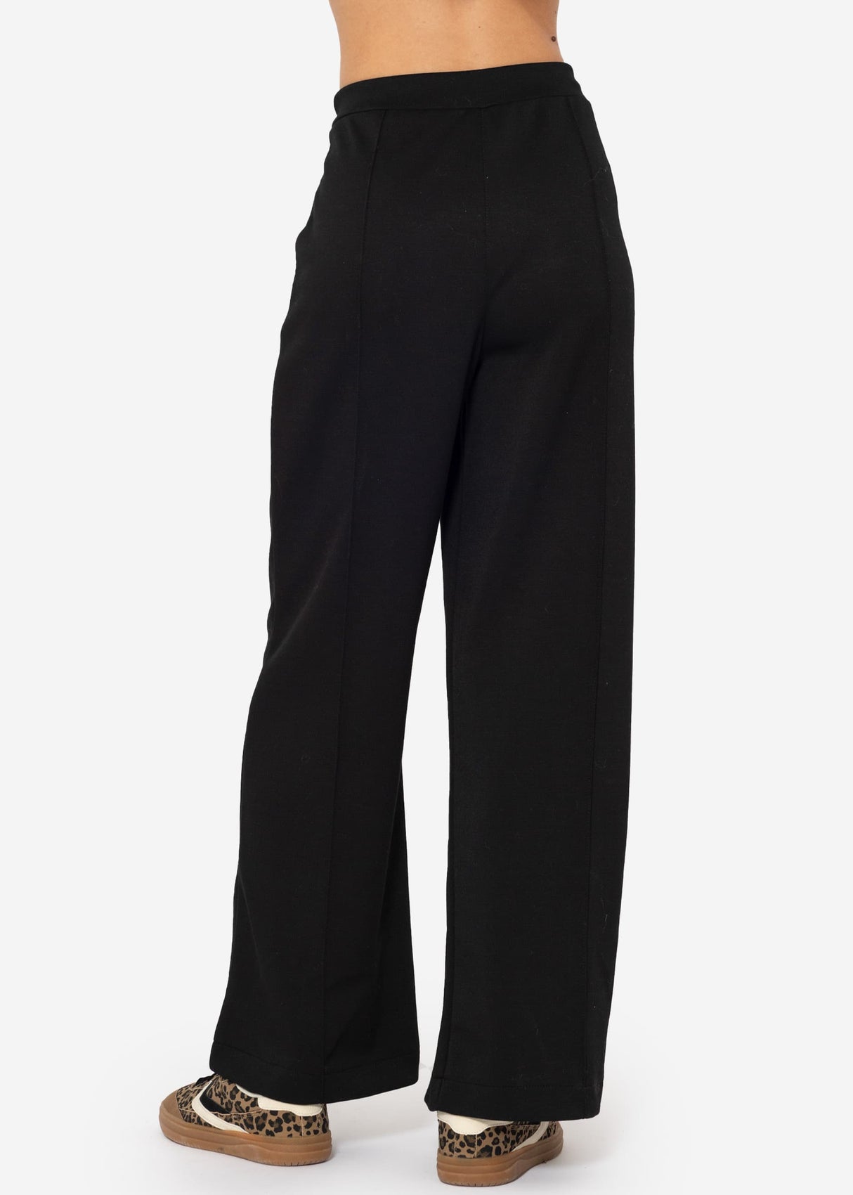 Soft wide jogging pants with piping - black