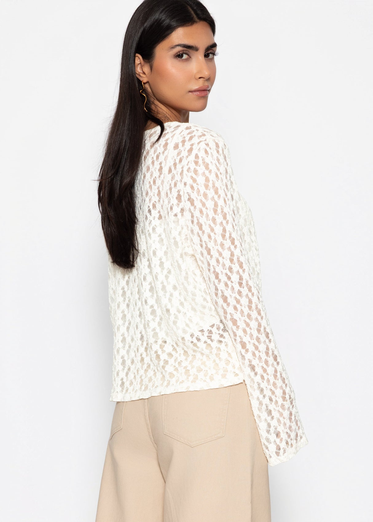 Spitzen Blusenjacke mit Bindebänder - offwhite