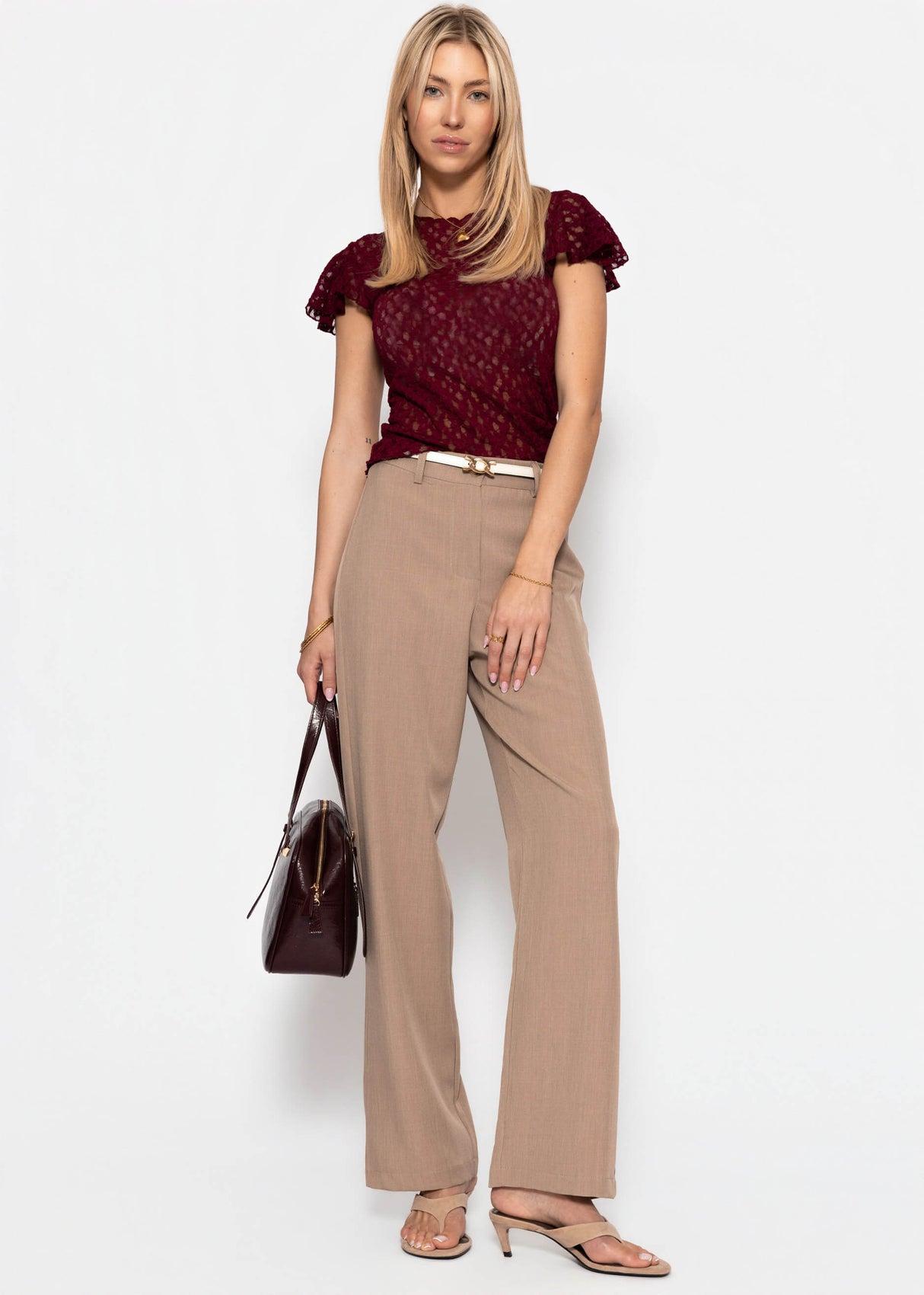 Spitzen T-Shirt mit Flügelärmel - burgundy