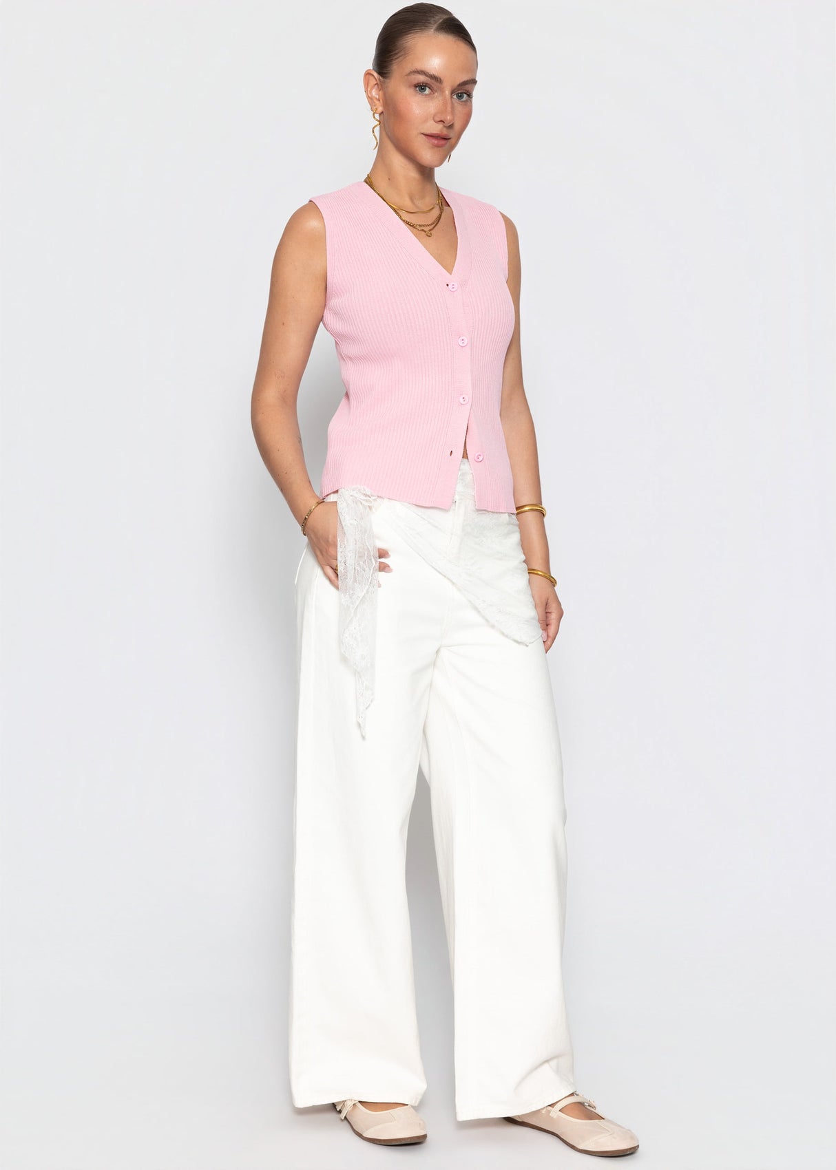 Strick-Top mit Knopfleiste - rosa