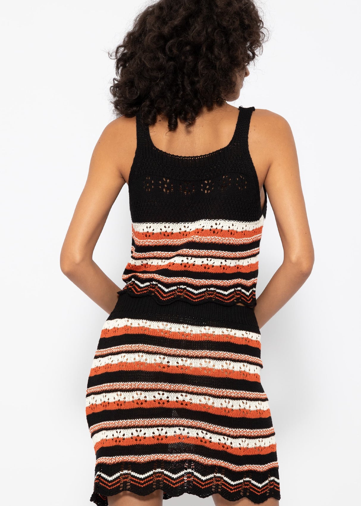 Knit top with zigzag pattern - black-off-white-lobster