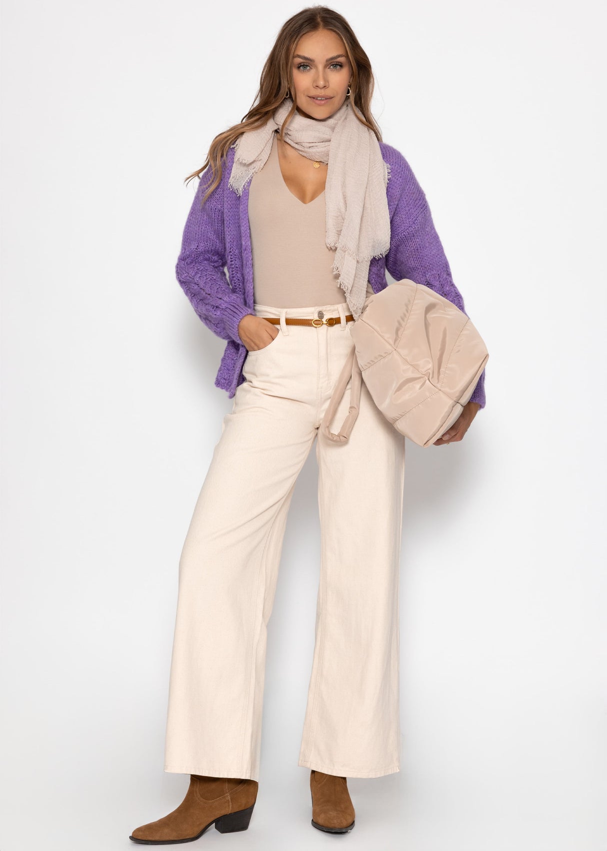 Strickcardigan mit Zopfmuster - lila