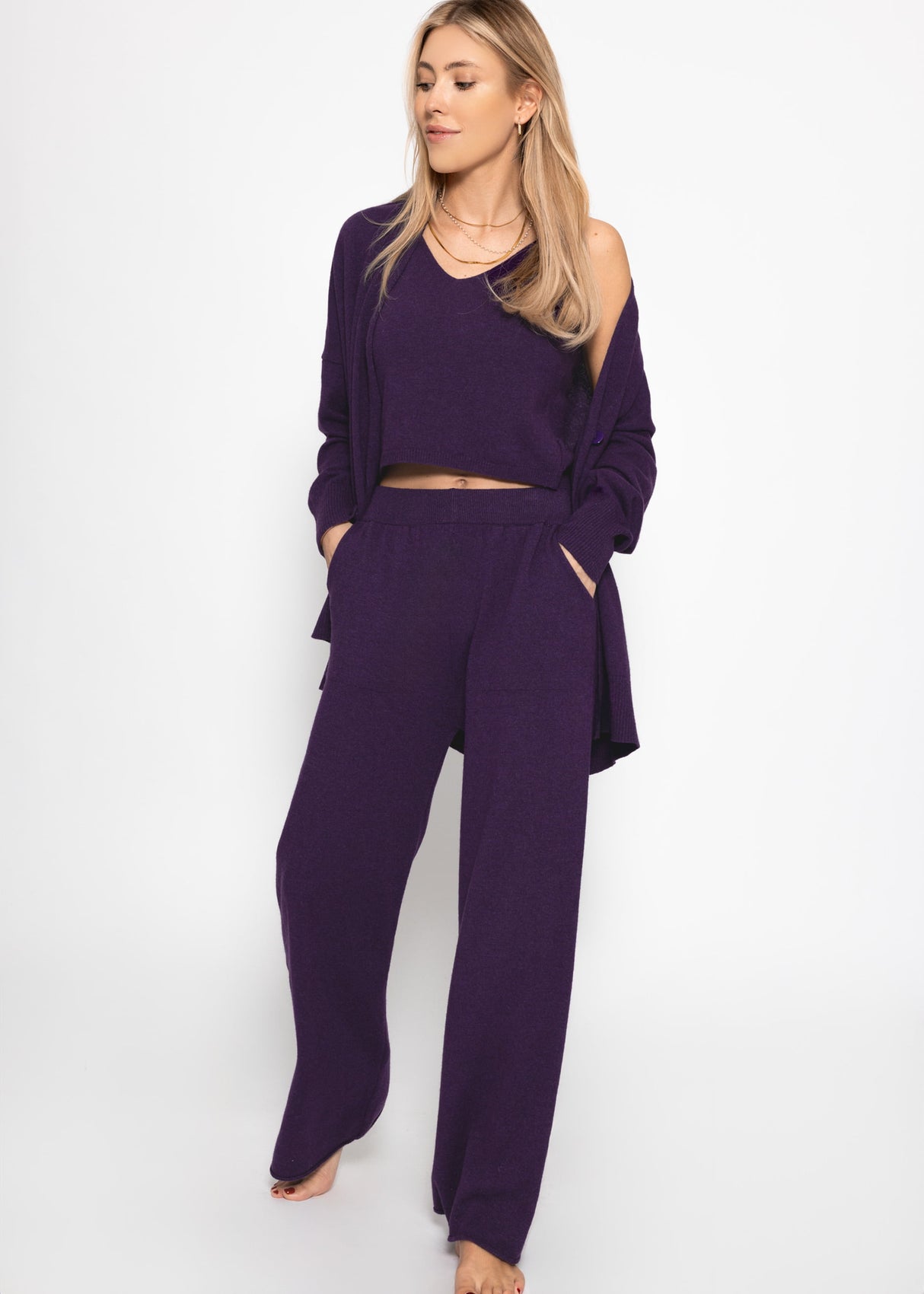 Knitted pants with cashmere - purple