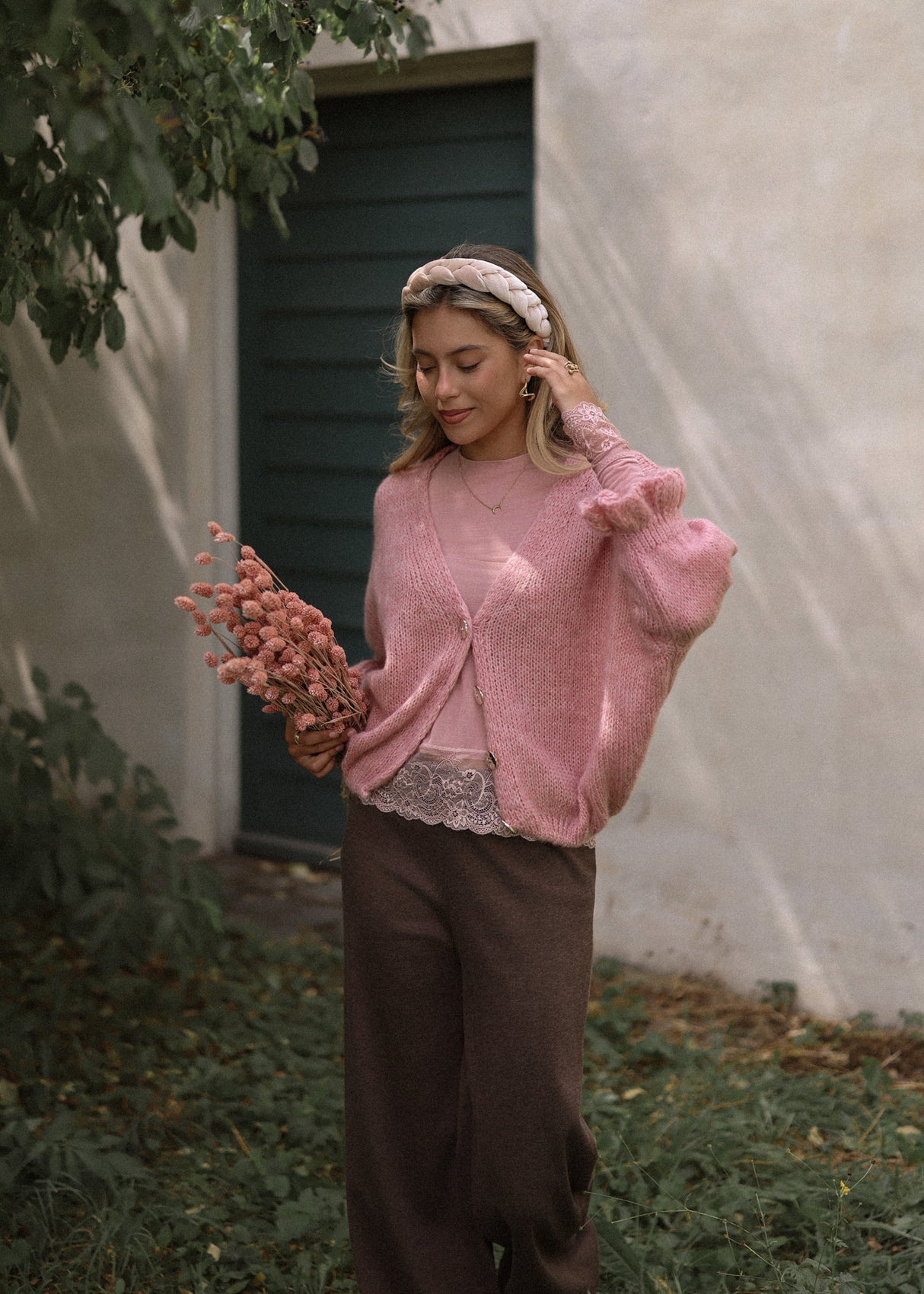 Strickjacke mit 3/4-Ärmeln - altrosa