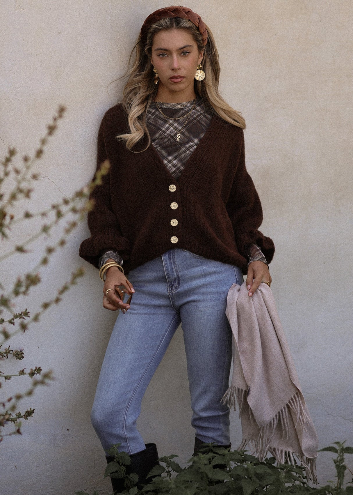 Strickjacke mit 3/4-Ärmeln - braun