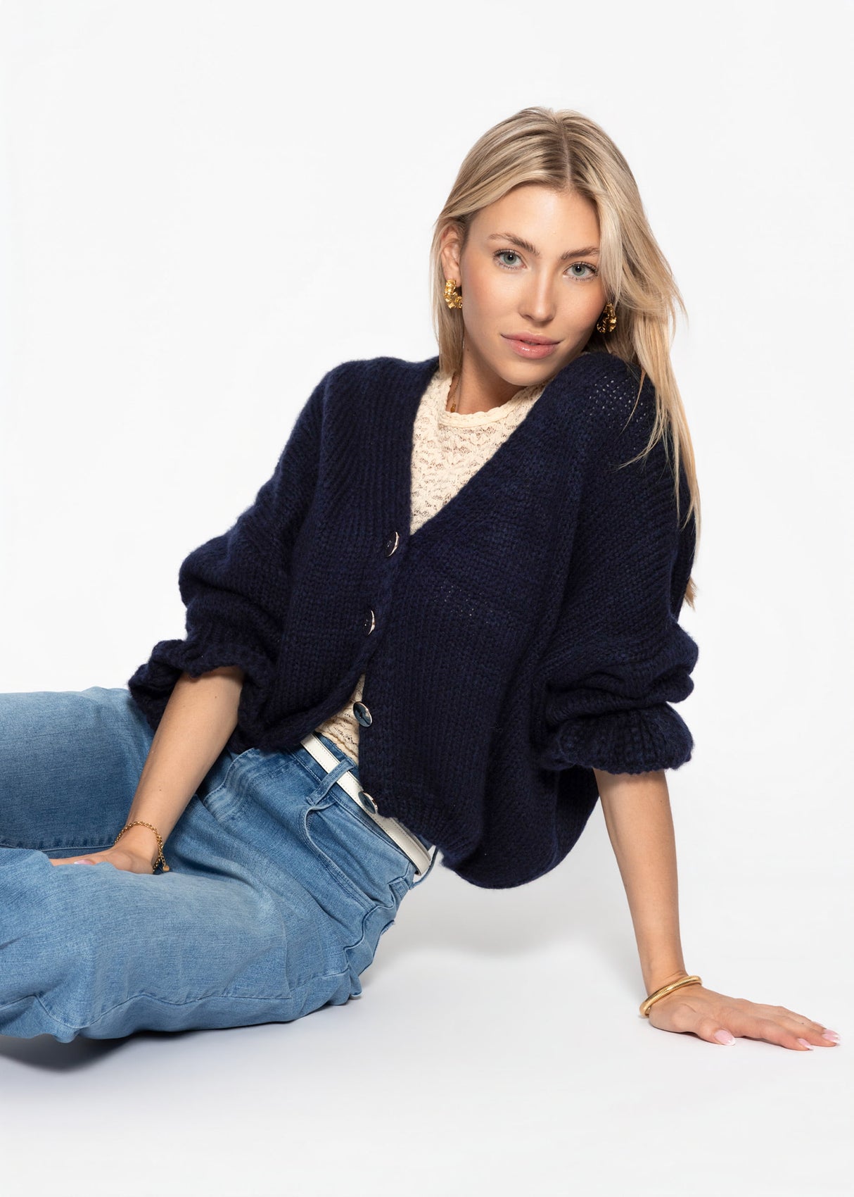 Strickjacke mit 3/4-Ärmeln - dunkelblau