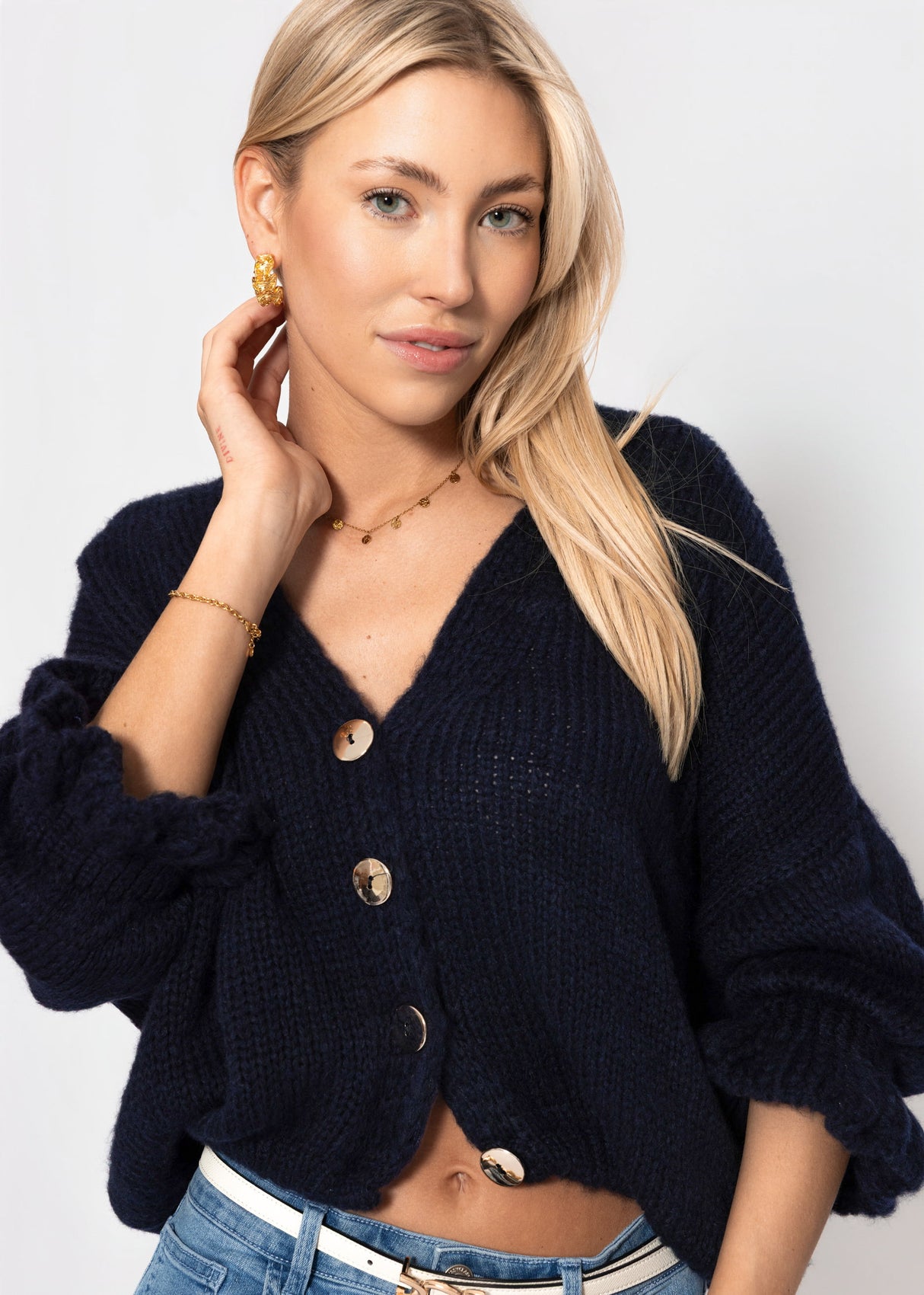 Strickjacke mit 3/4-Ärmeln - dunkelblau