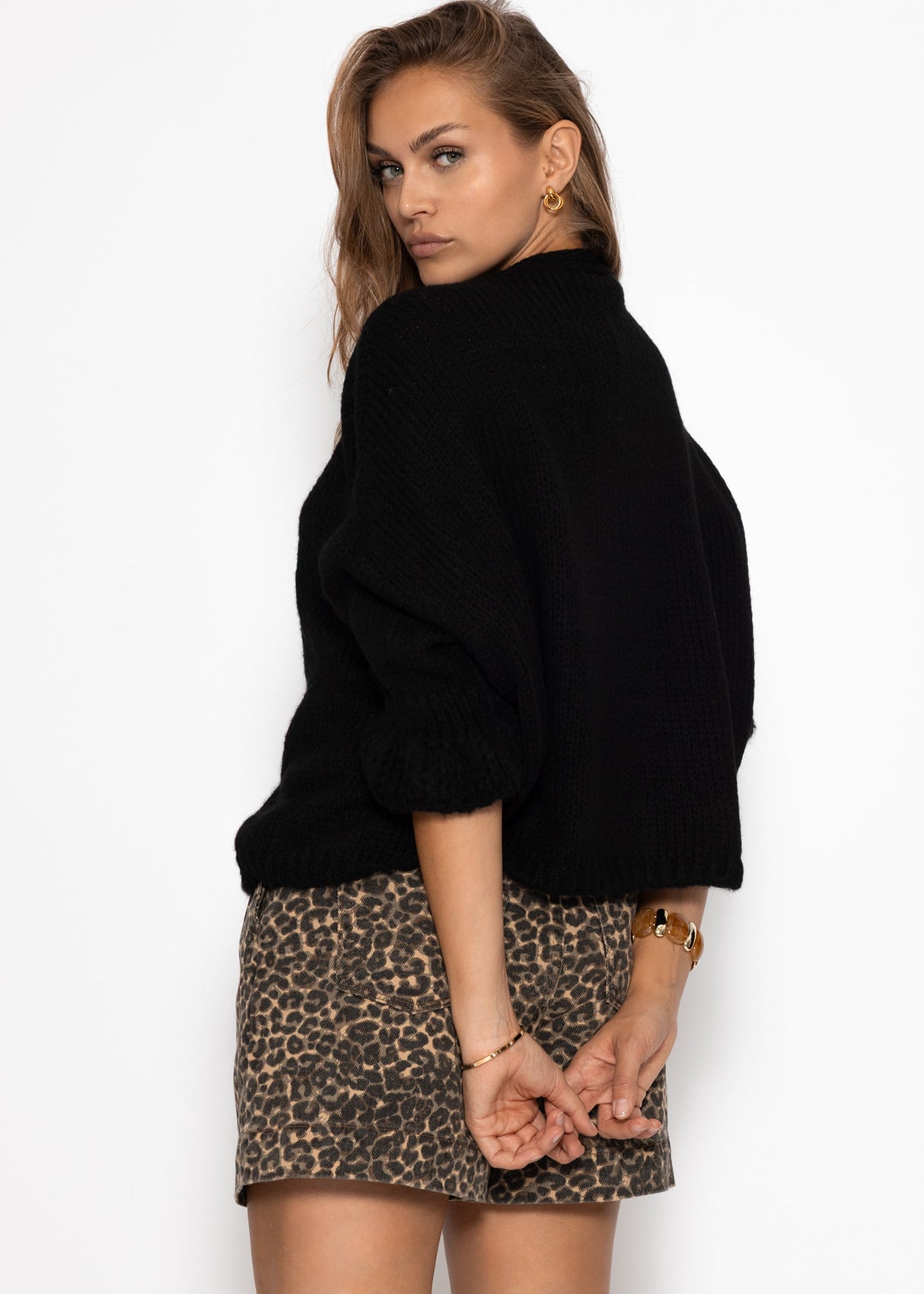 Strickjacke mit 3/4-Ärmeln - schwarz