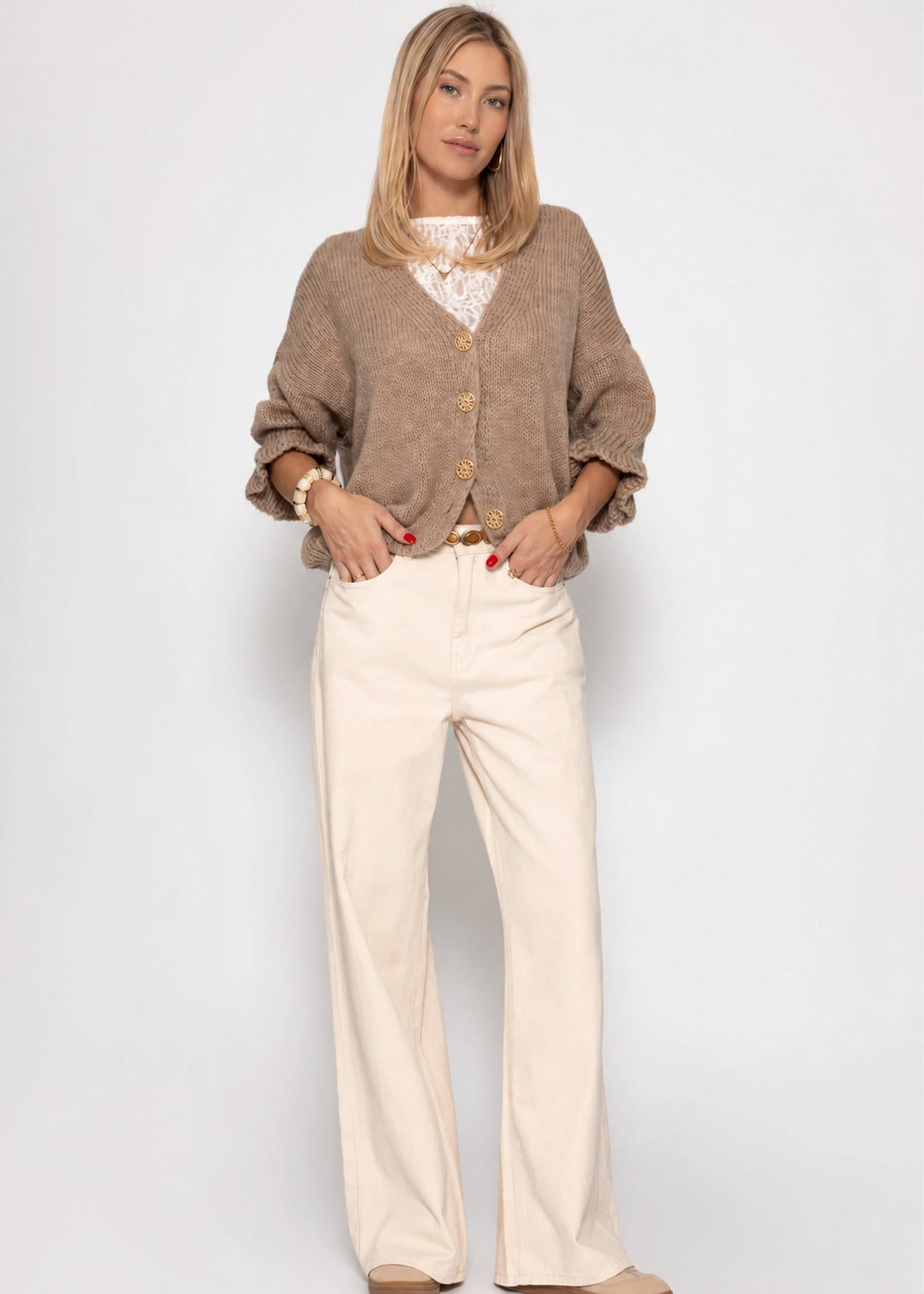 Strickjacke mit 3/4-Ärmeln - taupe