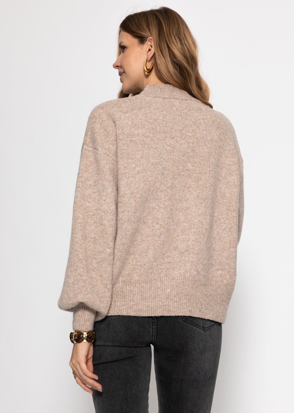 Cardigan with floral appliqué - taupe