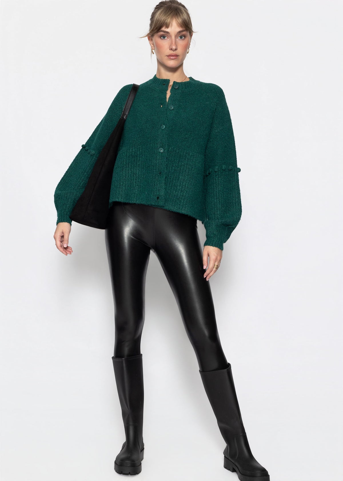 Strickjacke mit dekorativen Statement-Ärmeln - petrol
