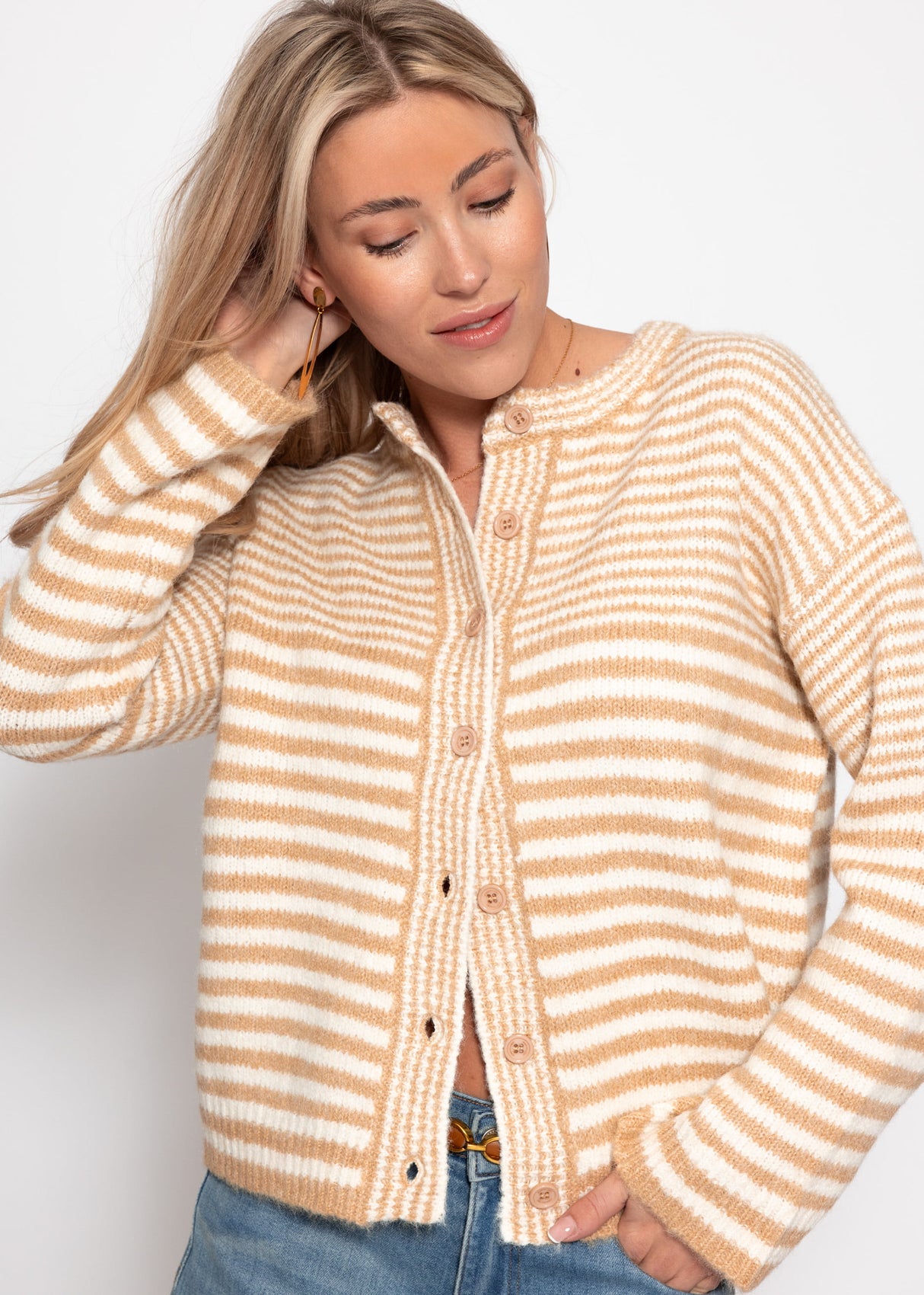 Cardigan with graphic stripe pattern - beige