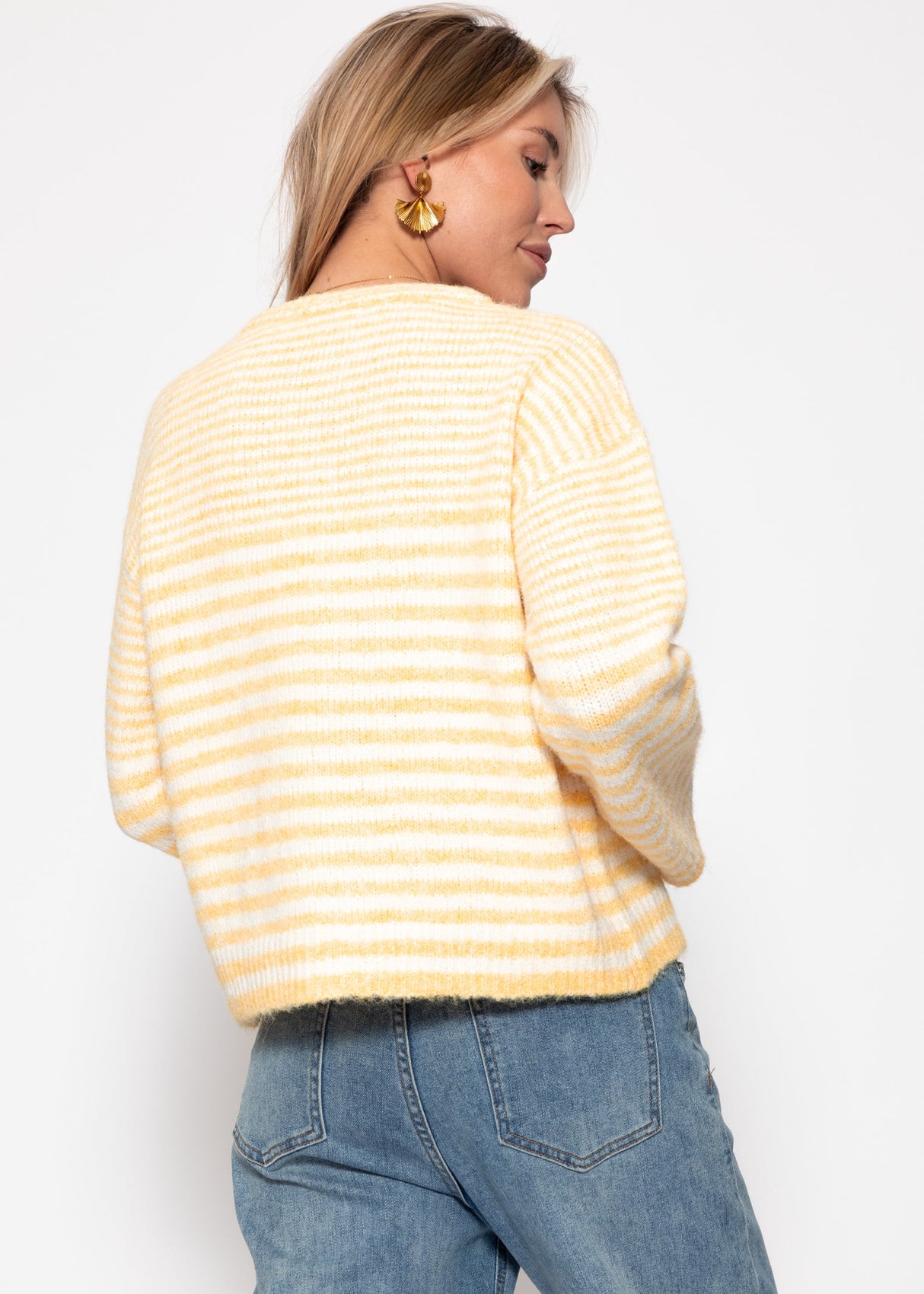 Cardigan with graphic striped pattern - yellow