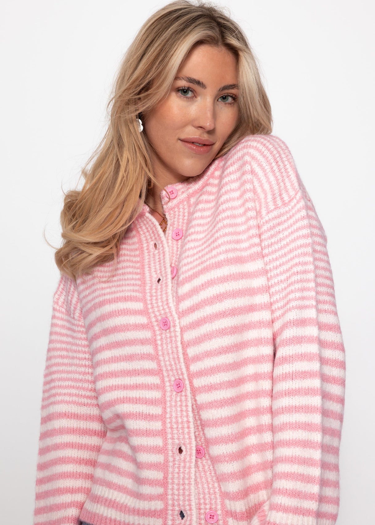 Cardigan with graphic stripe pattern - pink