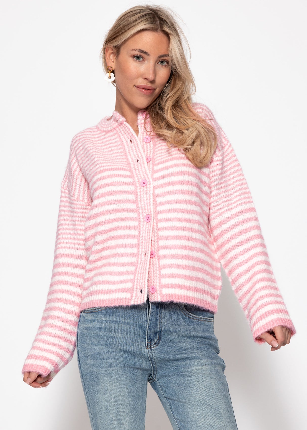 Cardigan with graphic stripe pattern - pink