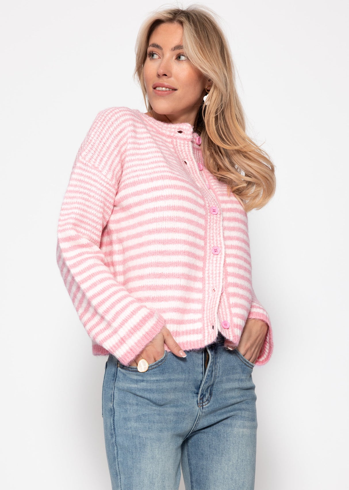 Cardigan with graphic stripe pattern - pink