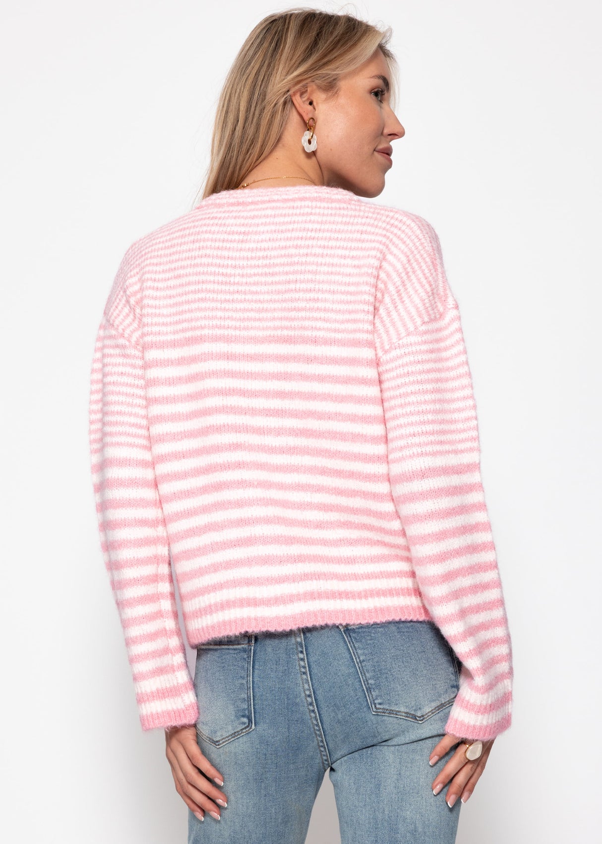 Cardigan with graphic stripe pattern - pink