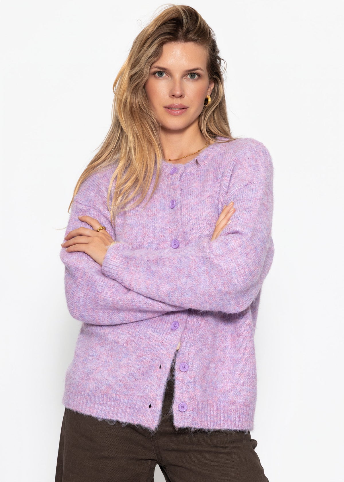 Strickjacke mit Knopfleiste - flieder