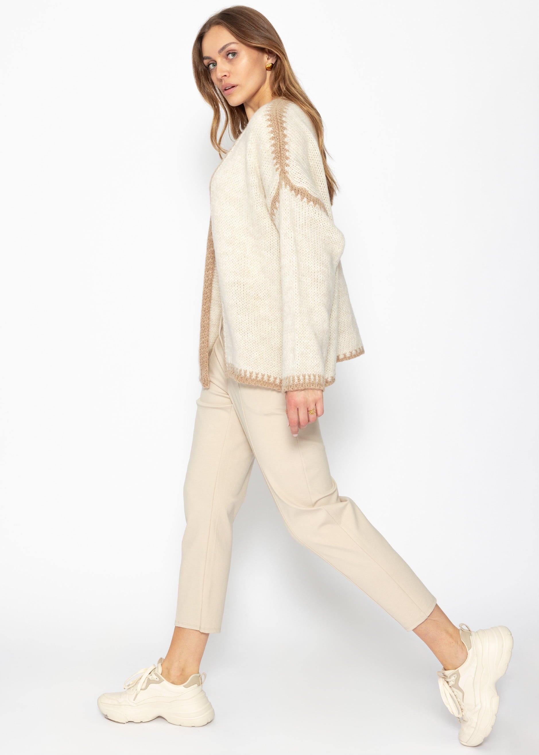 Cardigan with contrasting panels - beige