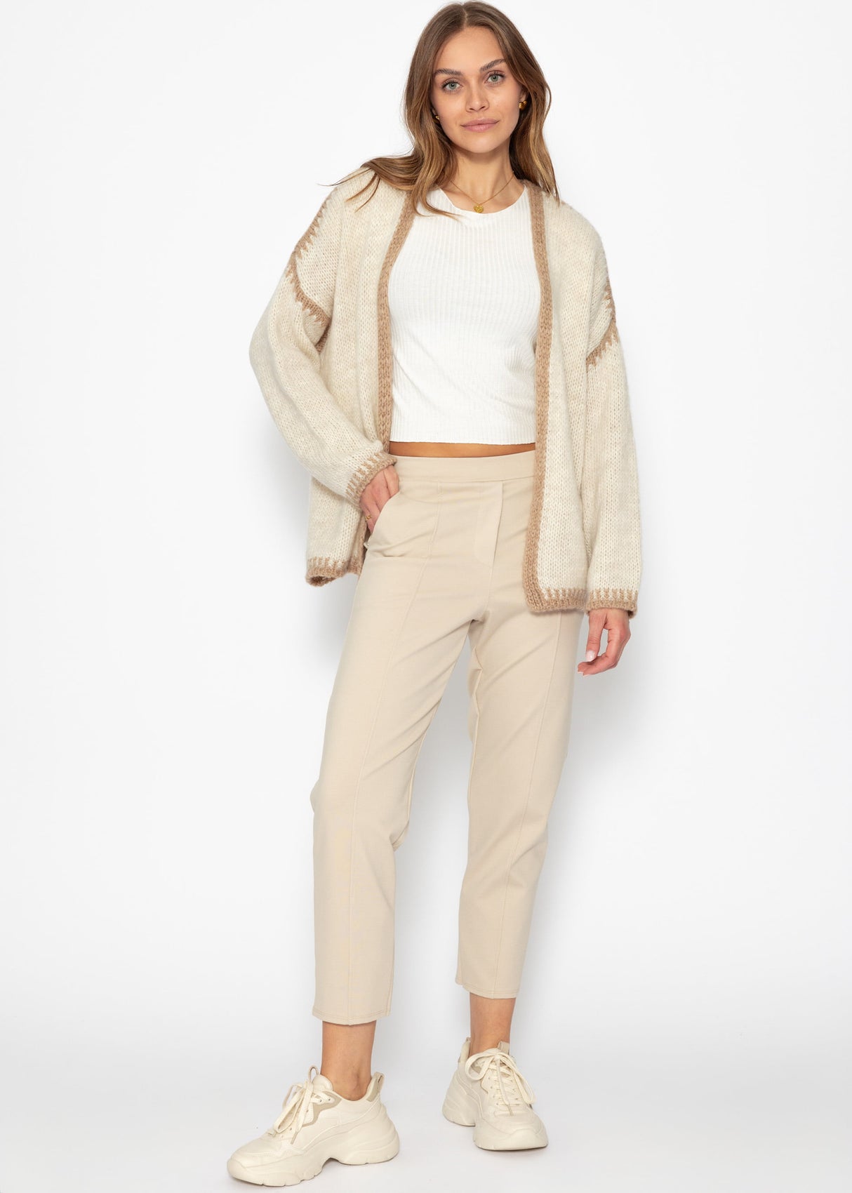 Cardigan with contrasting panels - beige