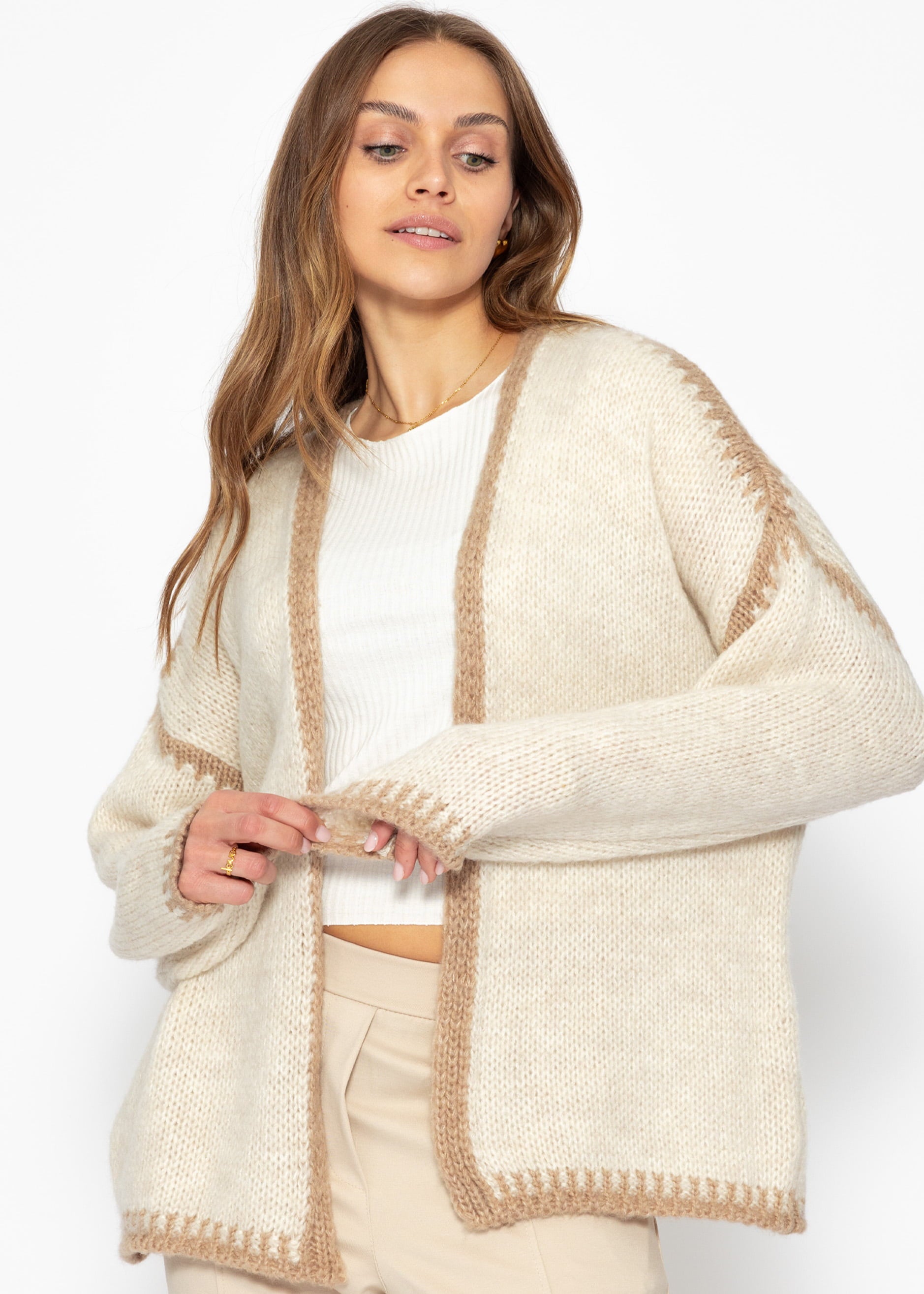 Cardigan with contrasting panels - beige