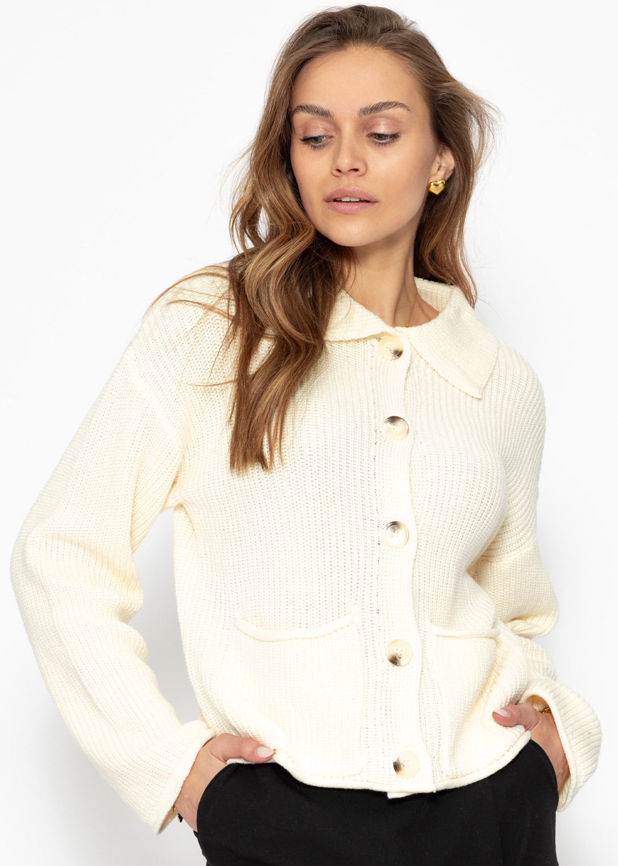 Cardigan with collar - off-white