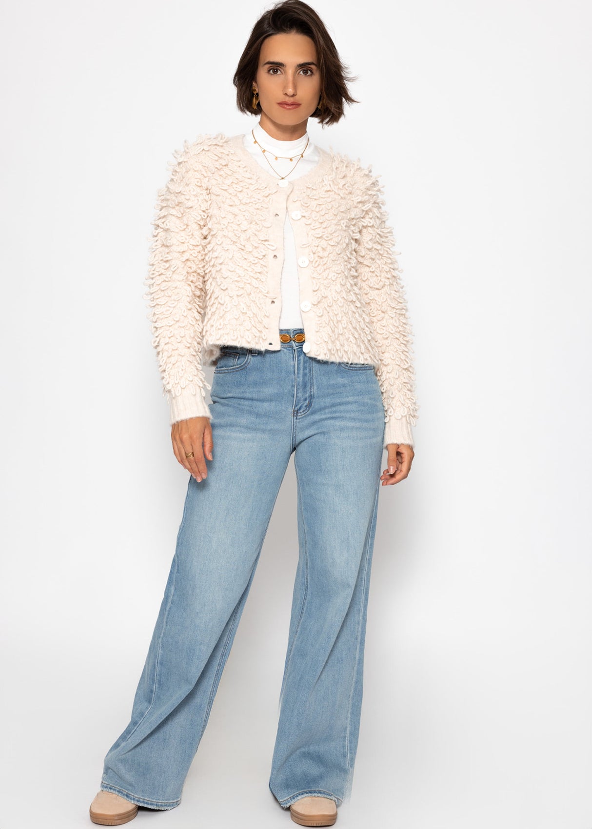 Strickjacke mit Loop-Struktur - hellbeige