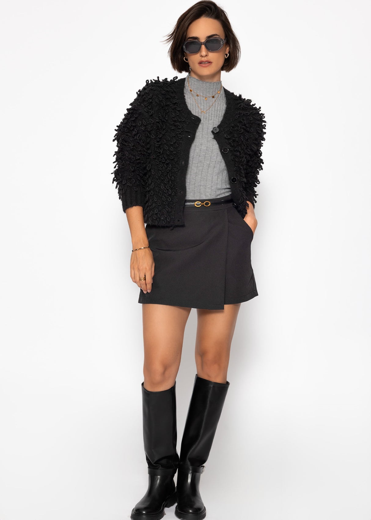 Strickjacke mit Loop-Struktur - schwarz