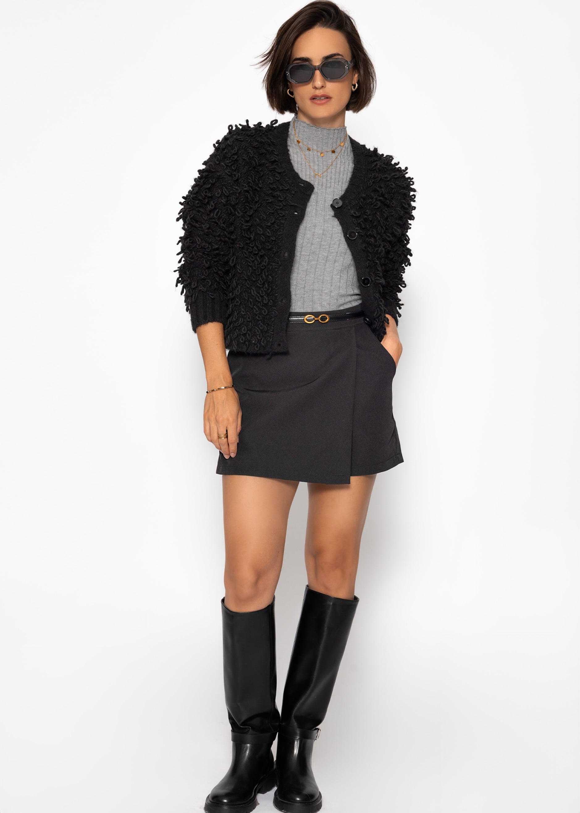 Strickjacke mit Loop-Struktur - schwarz