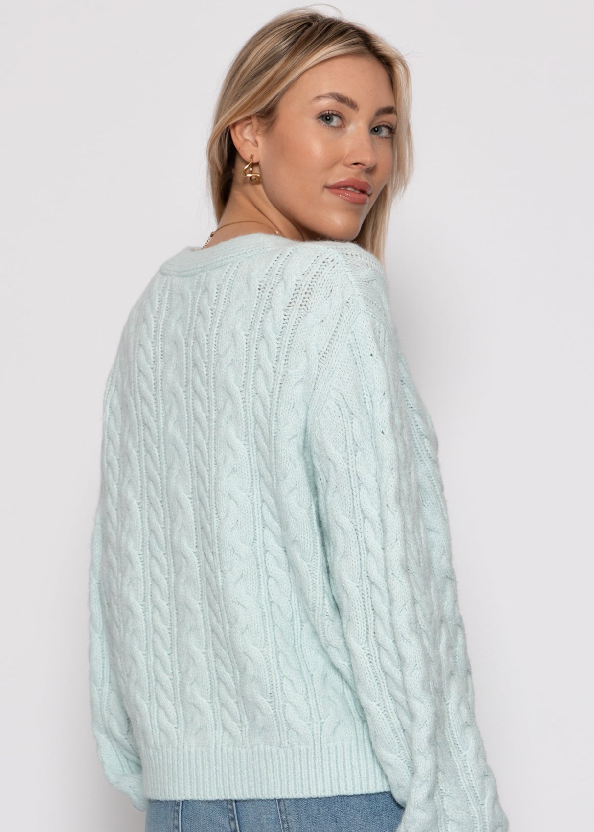 Cardigan with cable knit pattern - ice blue