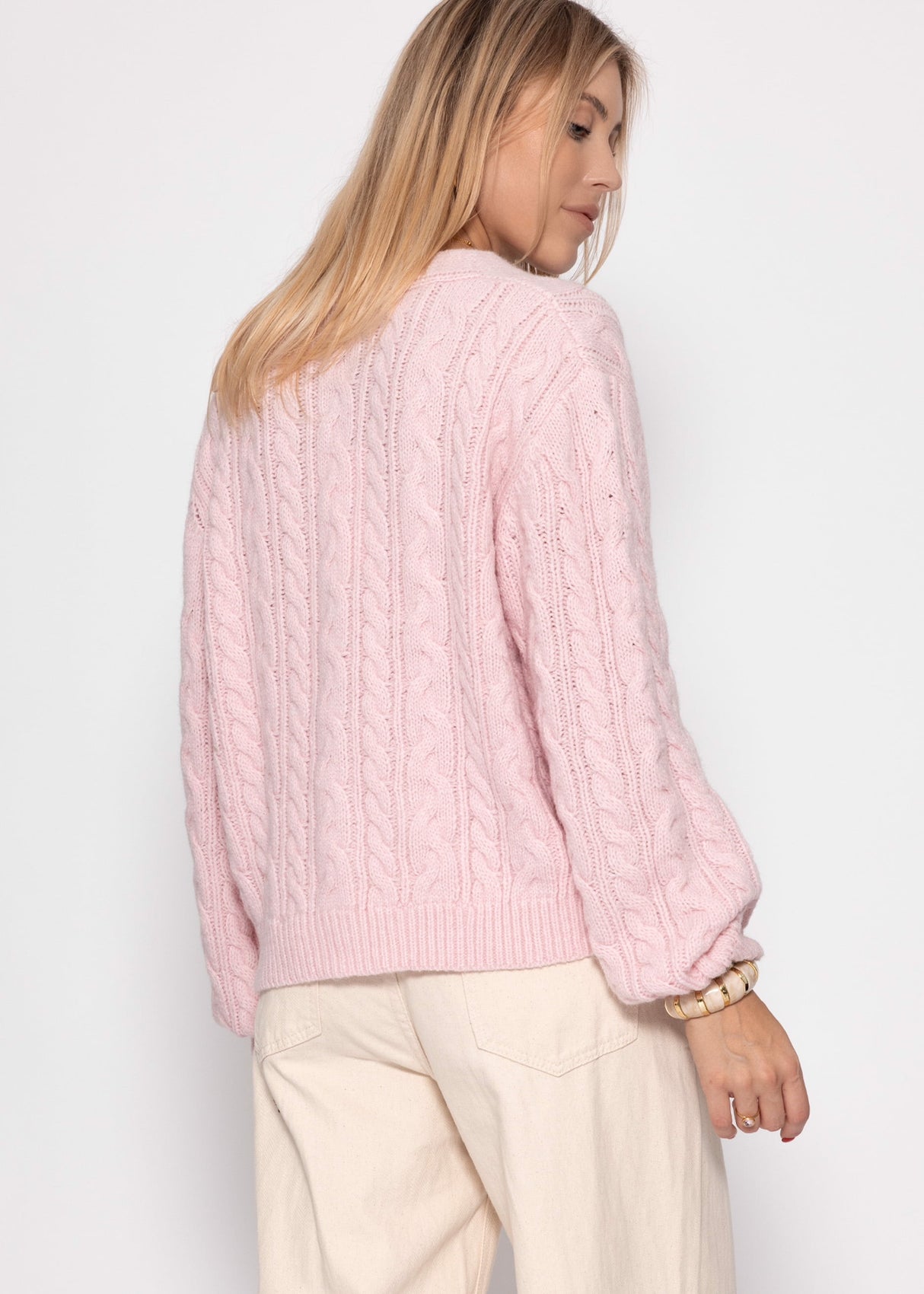 Strickjacke mit Zopfmuster - rosa