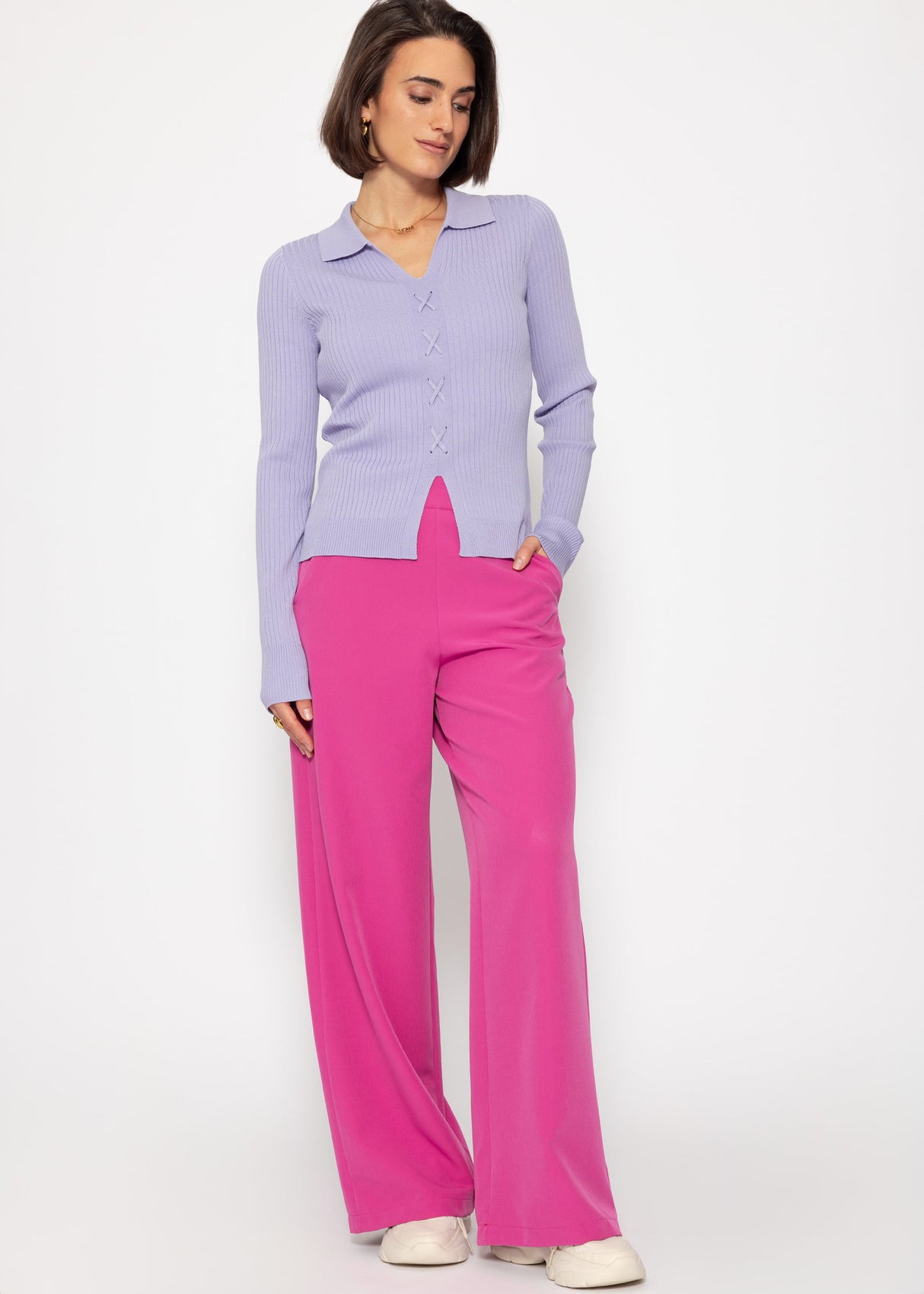 Strickoberteil mit Schnürdetail - flieder