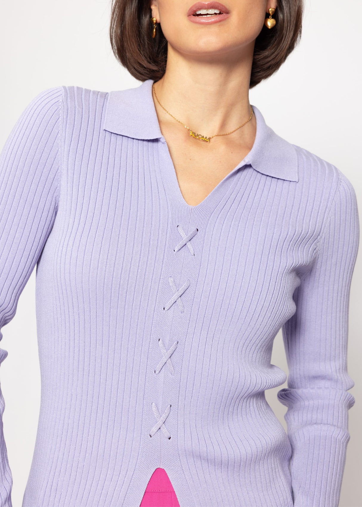 Strickoberteil mit Schnürdetail - flieder