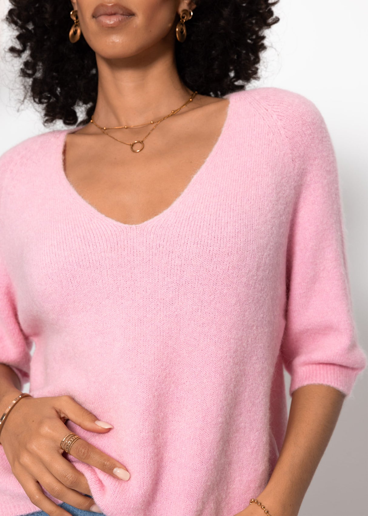 Strickoberteil mit V-Ausschnitt - rosa