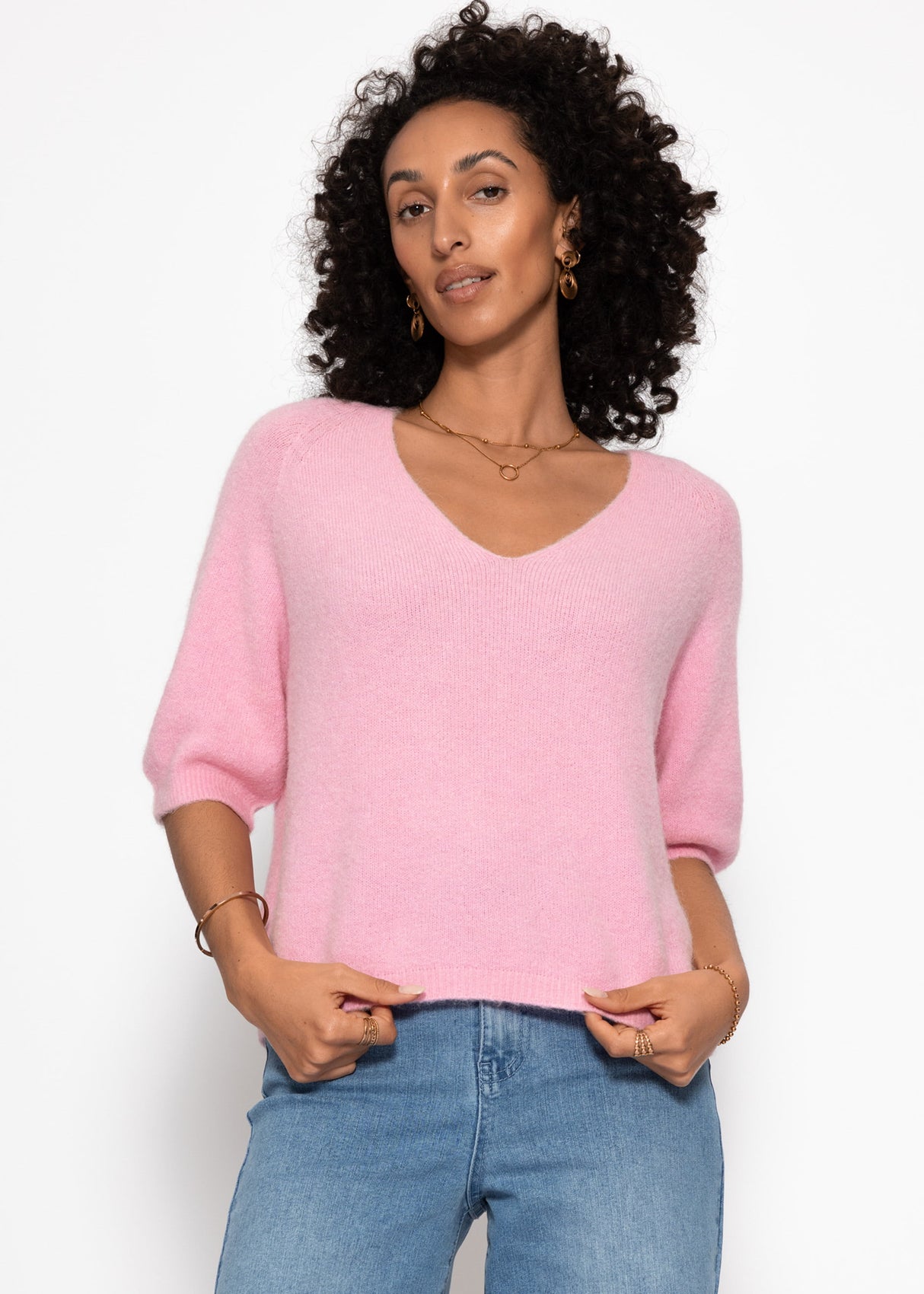 Strickoberteil mit V-Ausschnitt - rosa