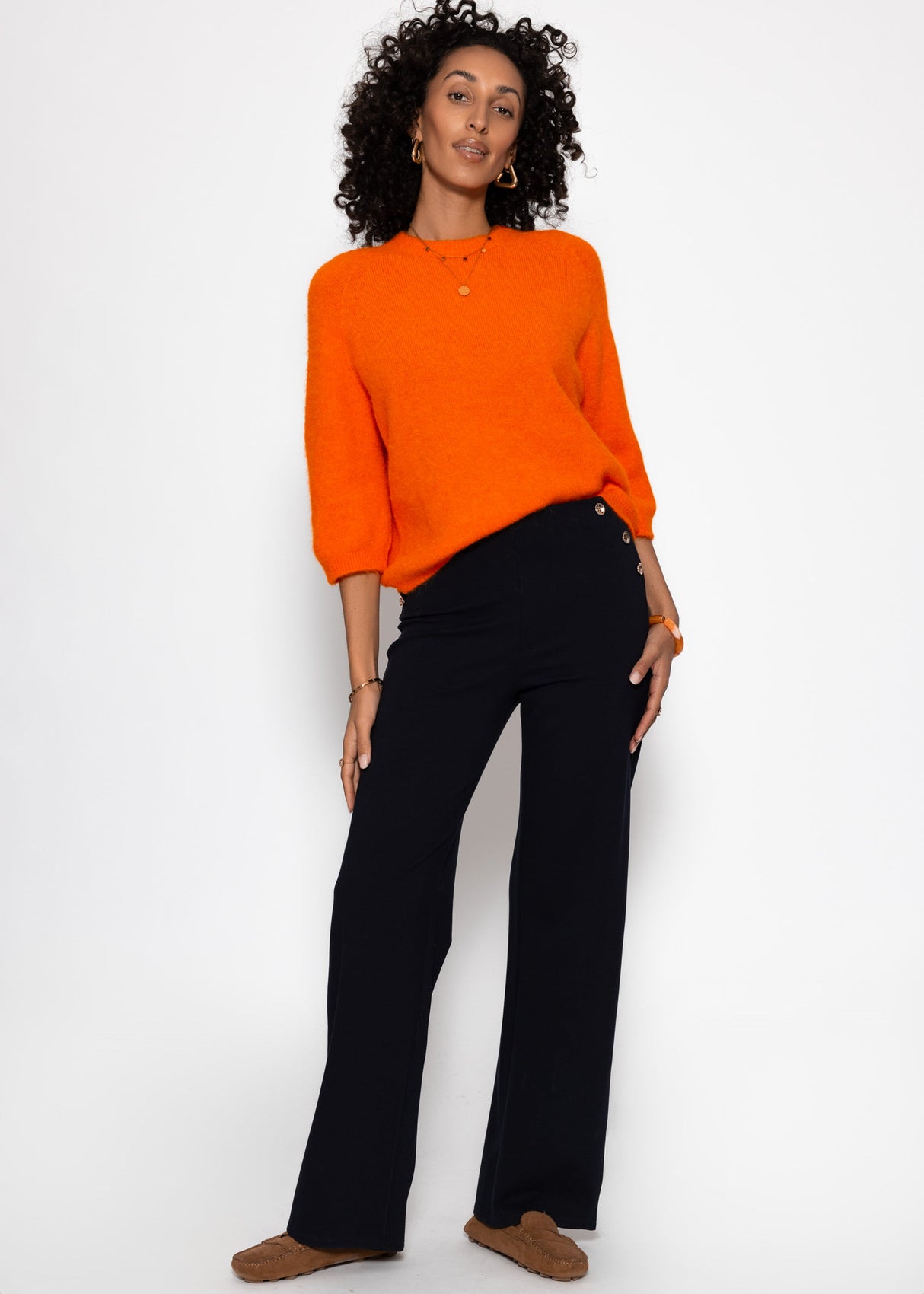 knitted sweater with half-length sleeves - orange