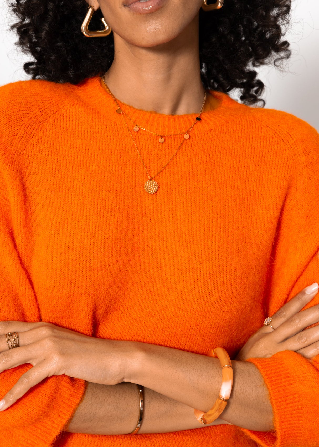 knitted sweater with half-length sleeves - orange