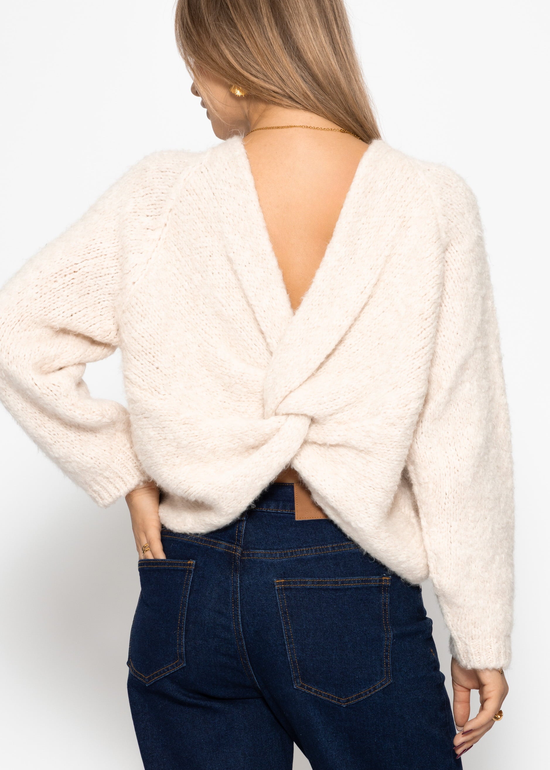 Strickpullover mit Knotendetail - offwhite