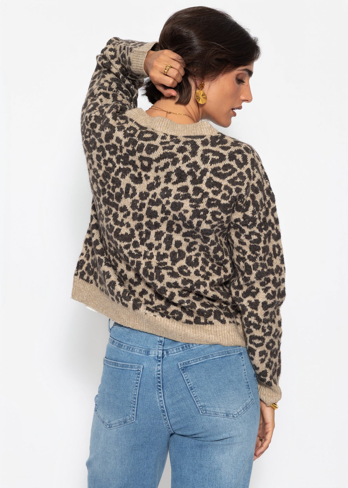 Strickpullover mit Leopardenmuster - braun-taupe