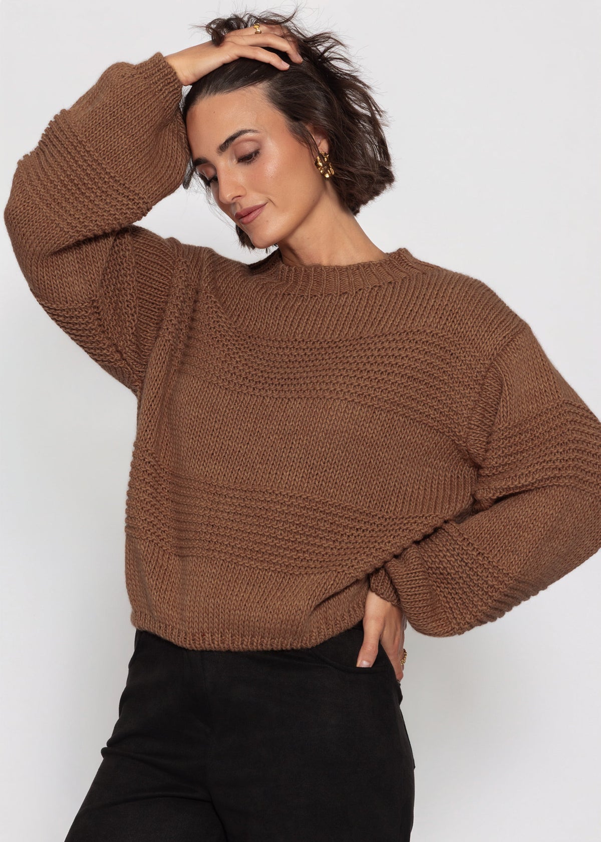 Strickpullover mit Strukturstreifen - camel