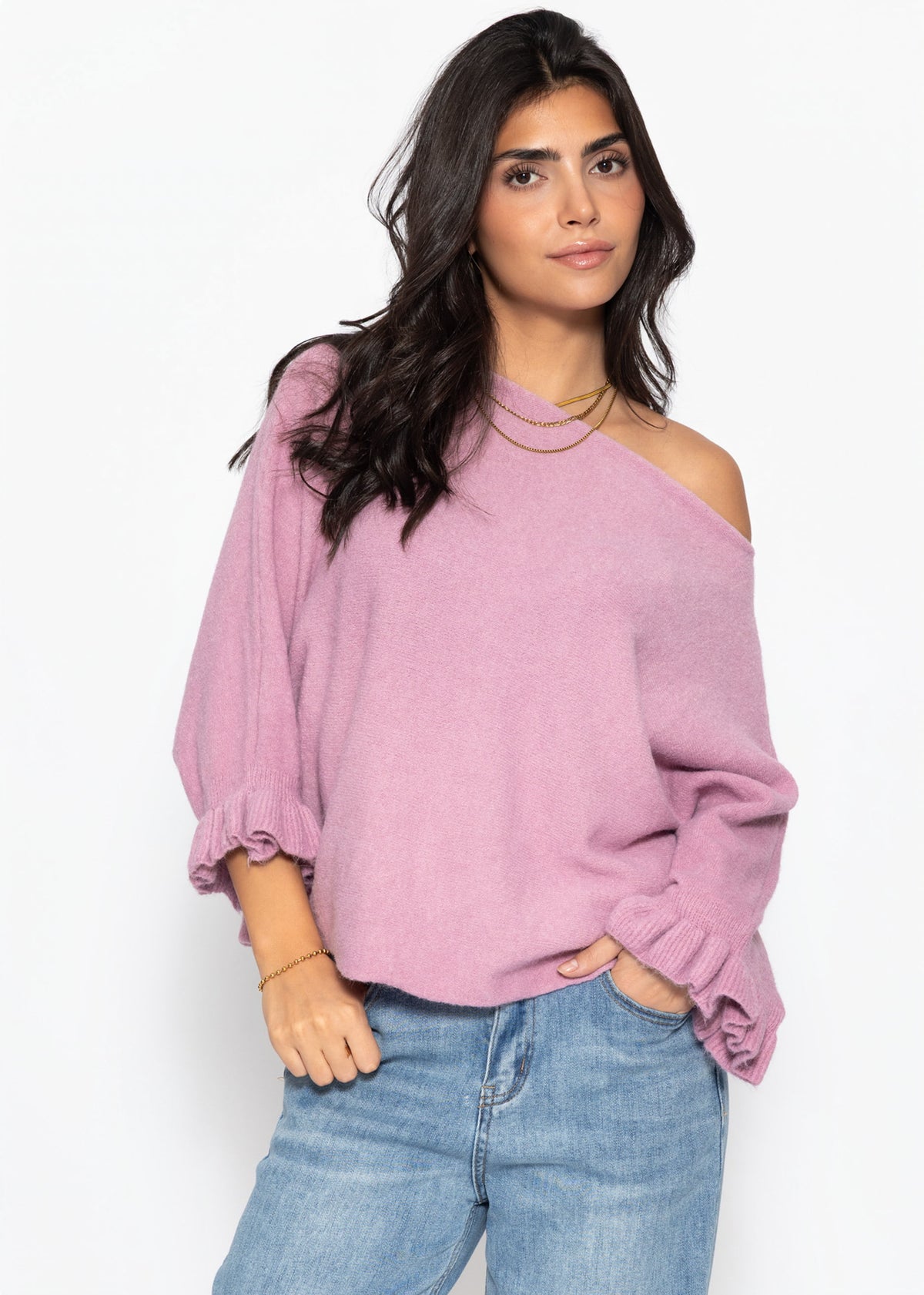 Oversize Pullover mit U-Boot Ausschnitt - altrosa