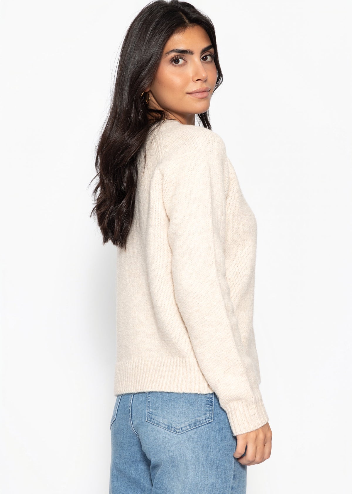 Strickpullover mit Zopfmuster - beige
