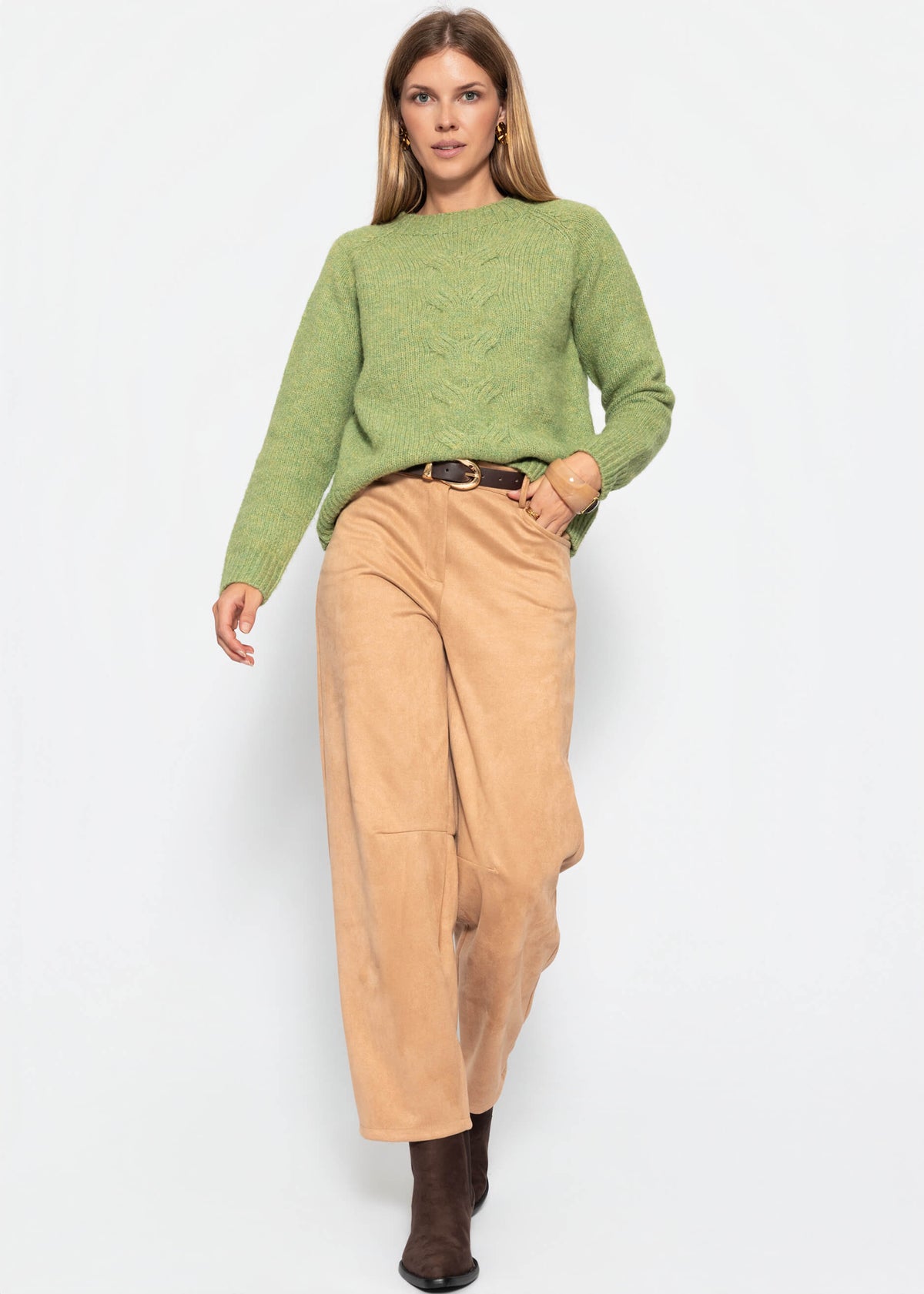 Knit jumper with cable pattern - green