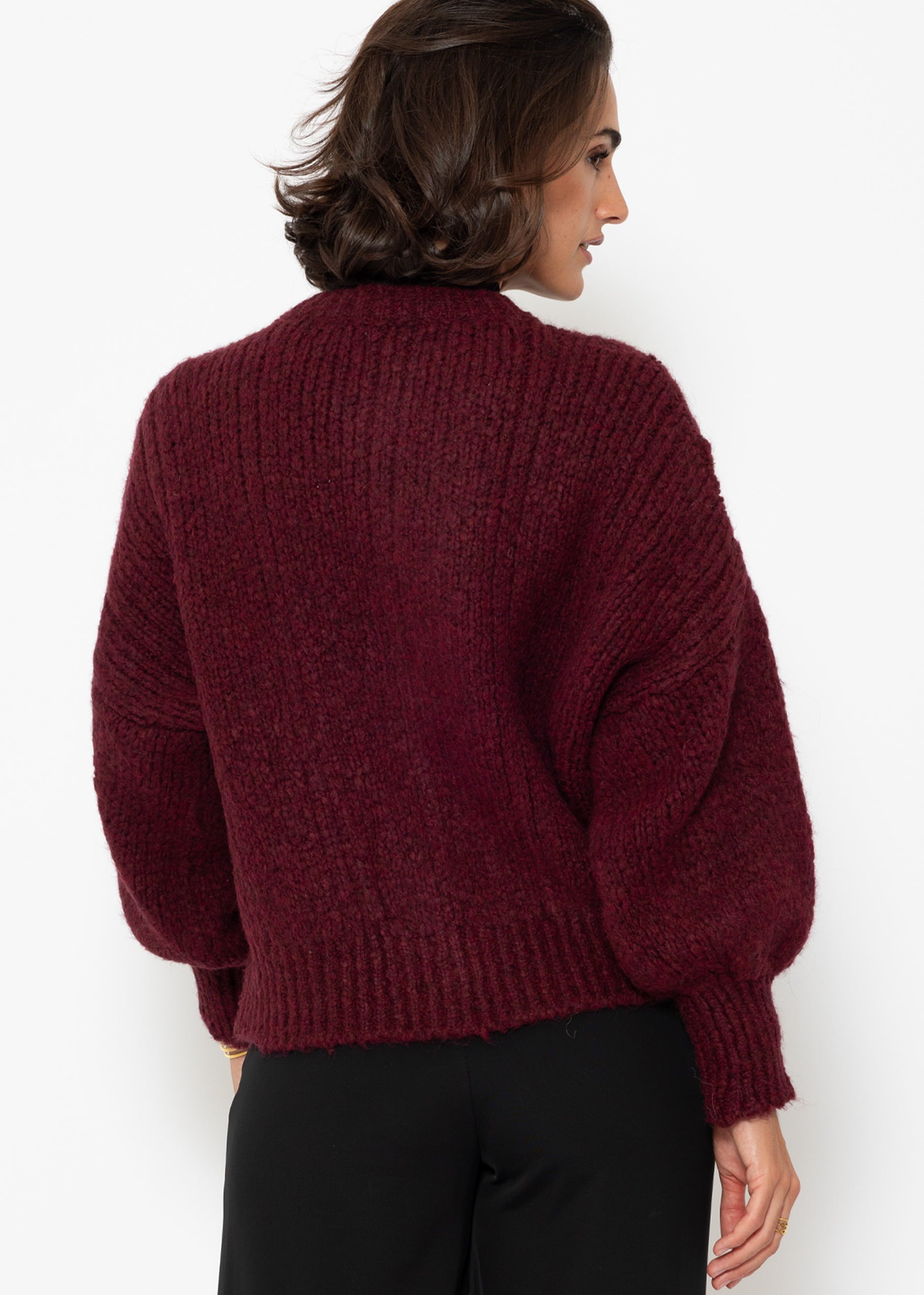 Super fluffy cable-knit cardigan - burgundy