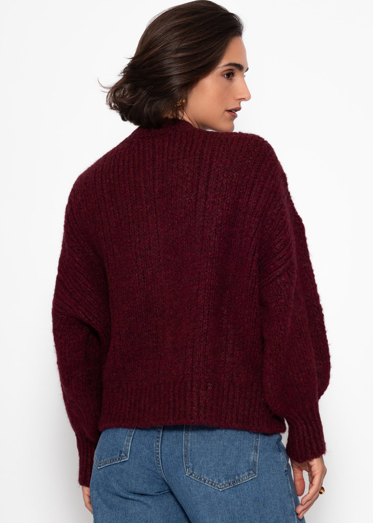 Super flauschige Strickjacke mit Zopfmuster - burgundy