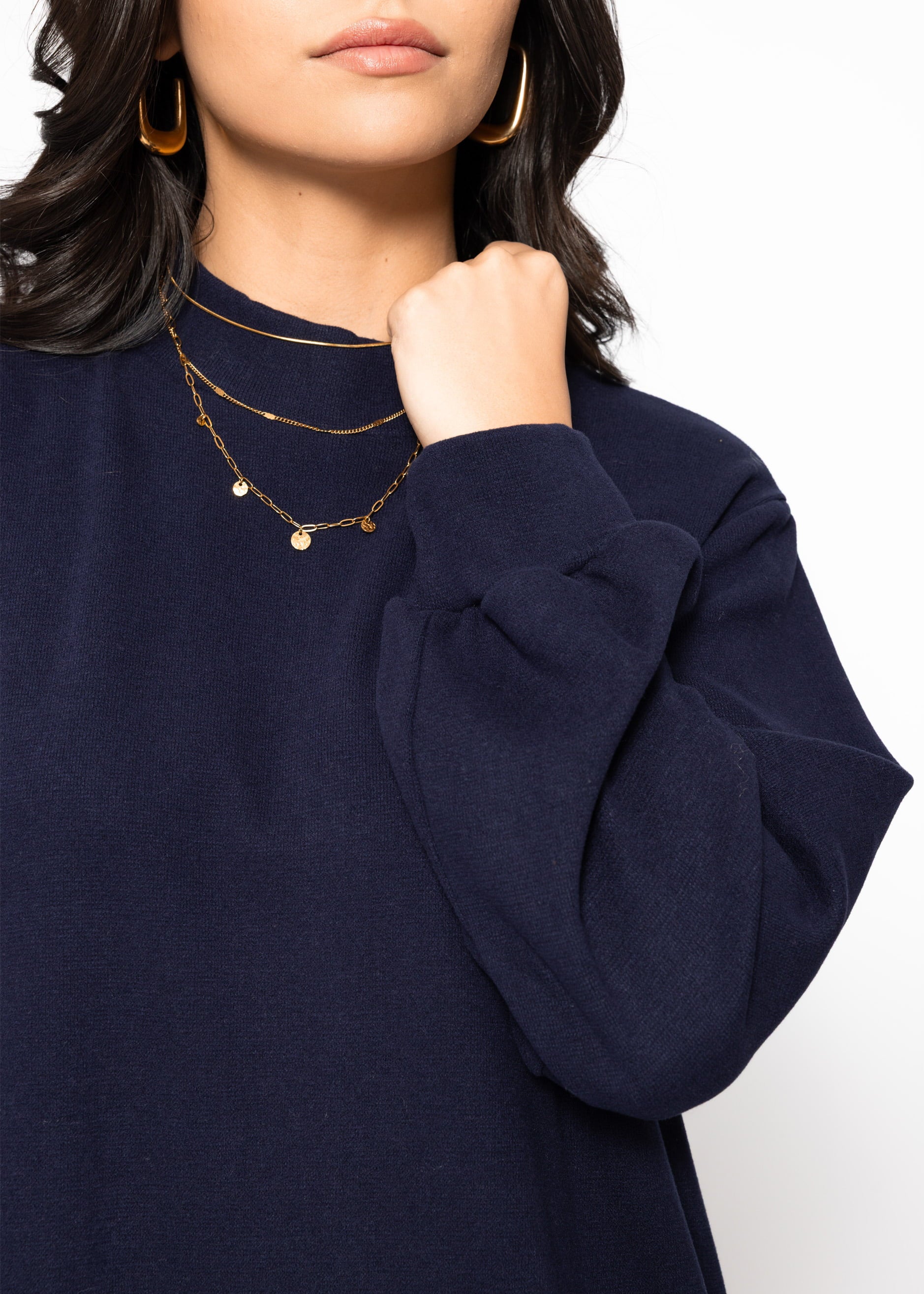 Sweat dress with stand-up collar - dark blue