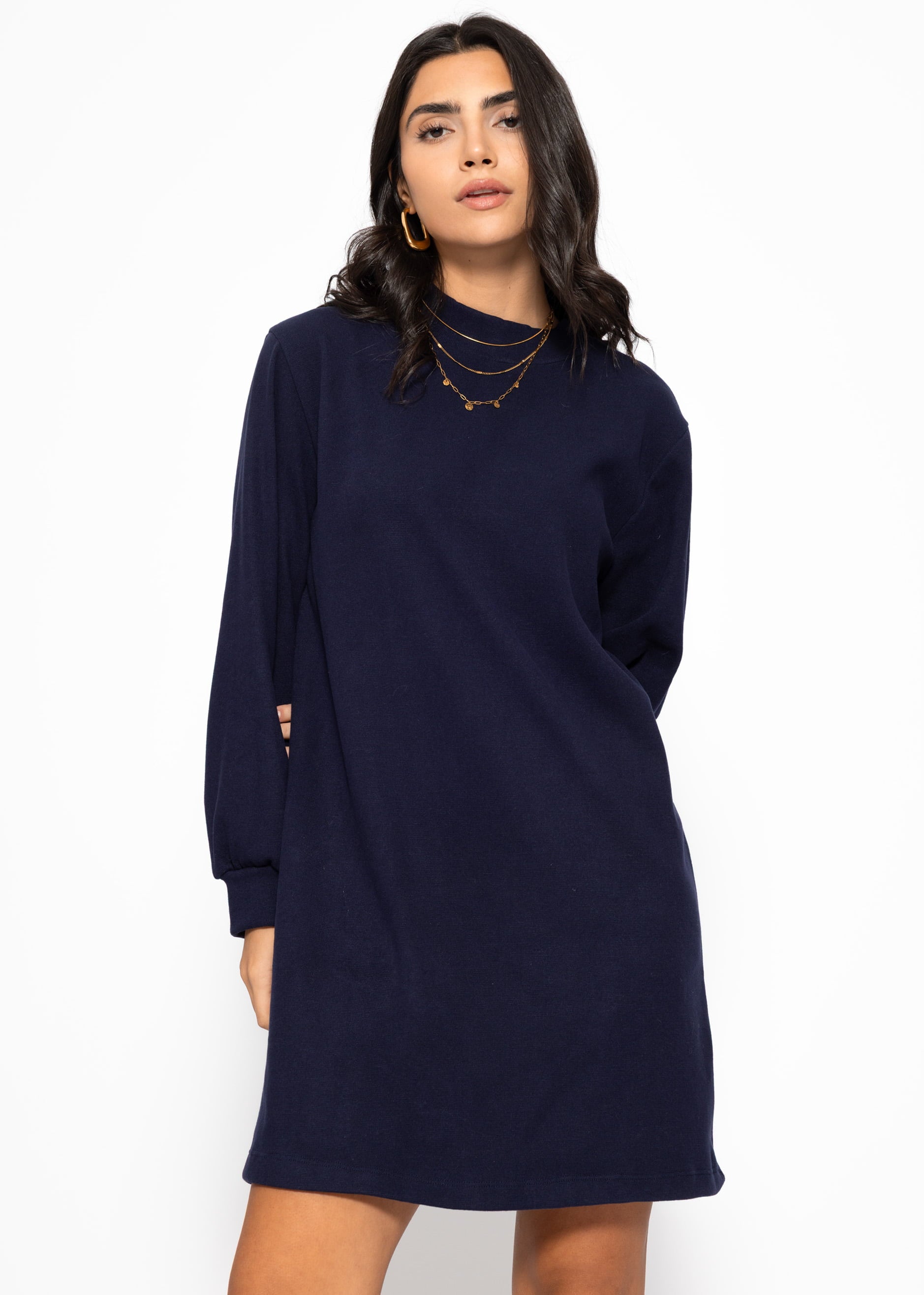 Sweat dress with stand-up collar - dark blue